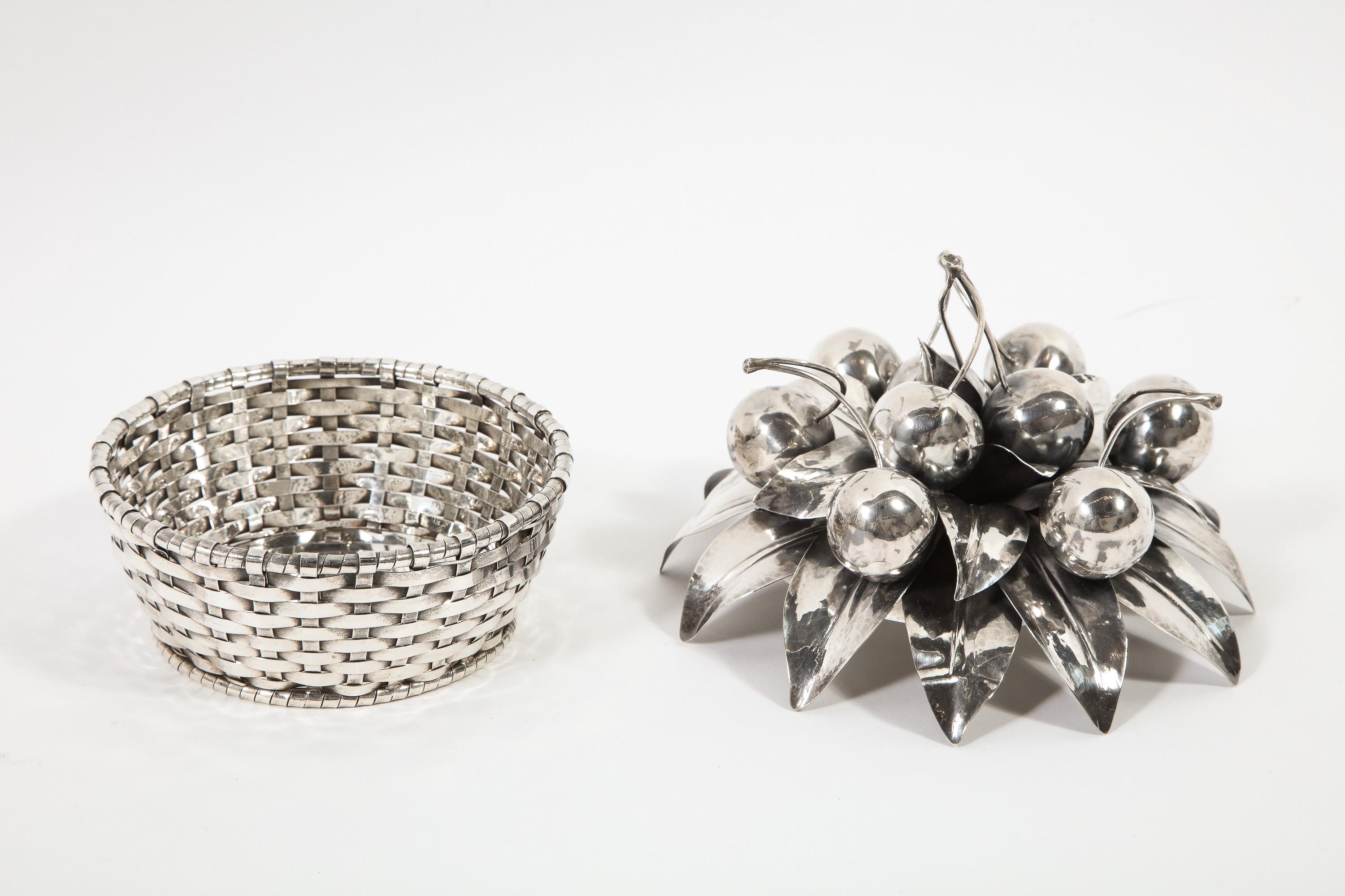 Buccellati, an Italian Sterling Silver Cherry Fruit Basket Bowl and Cover 3