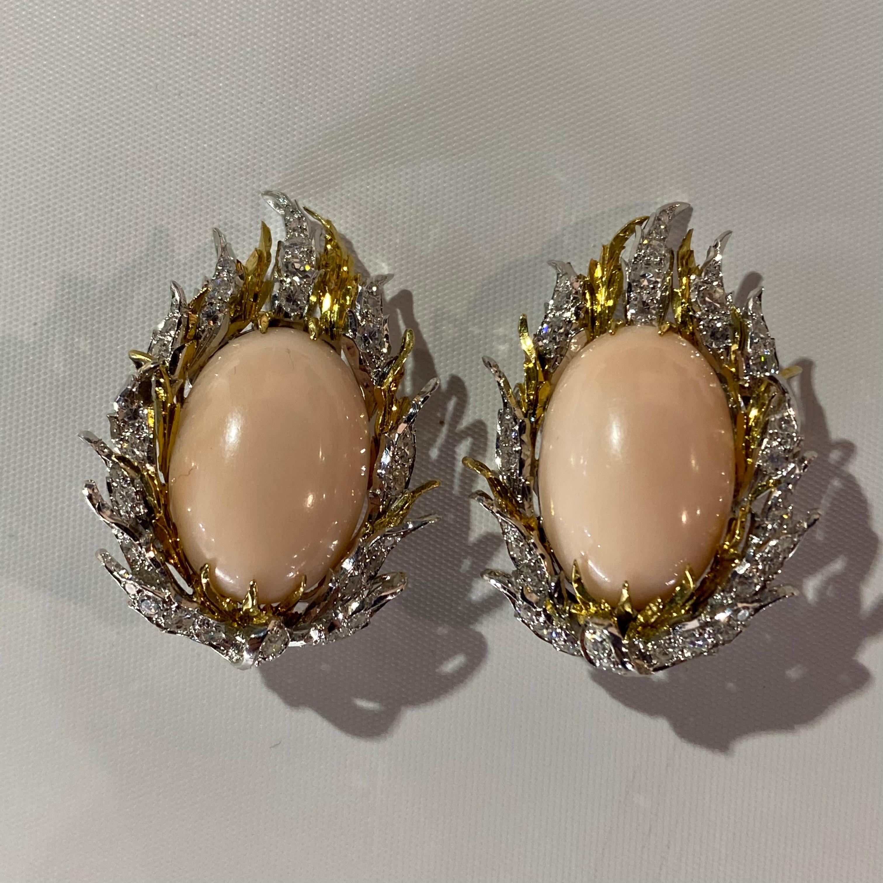 Buccellati Angel Skin Coral & Diamond Earrings For Sale 2
