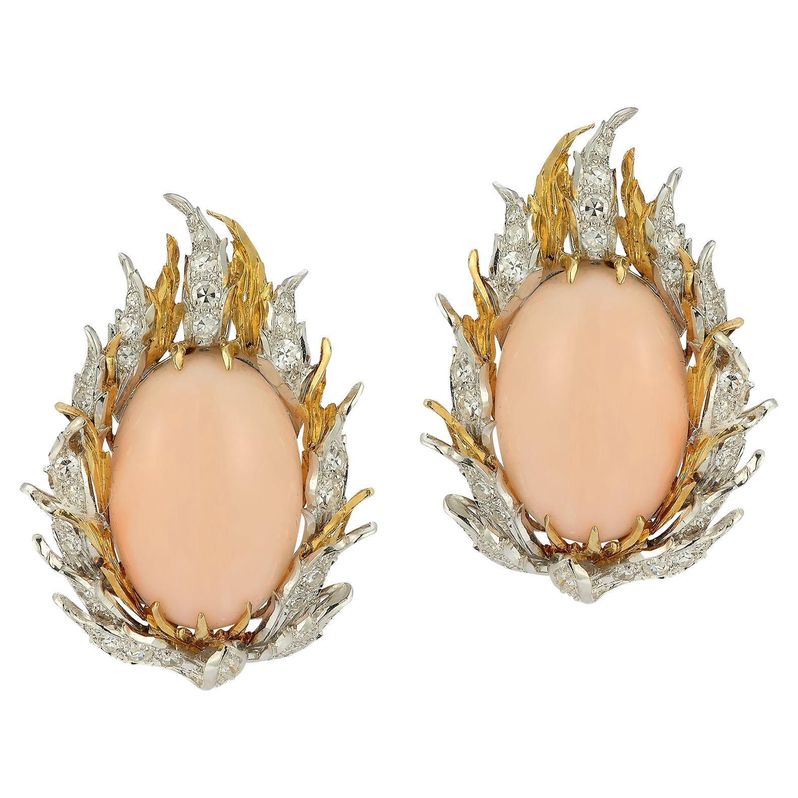 Buccellati Angel Skin Coral & Diamond Earrings For Sale