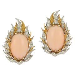 Vintage Buccellati Angel Skin Coral & Diamond Earrings