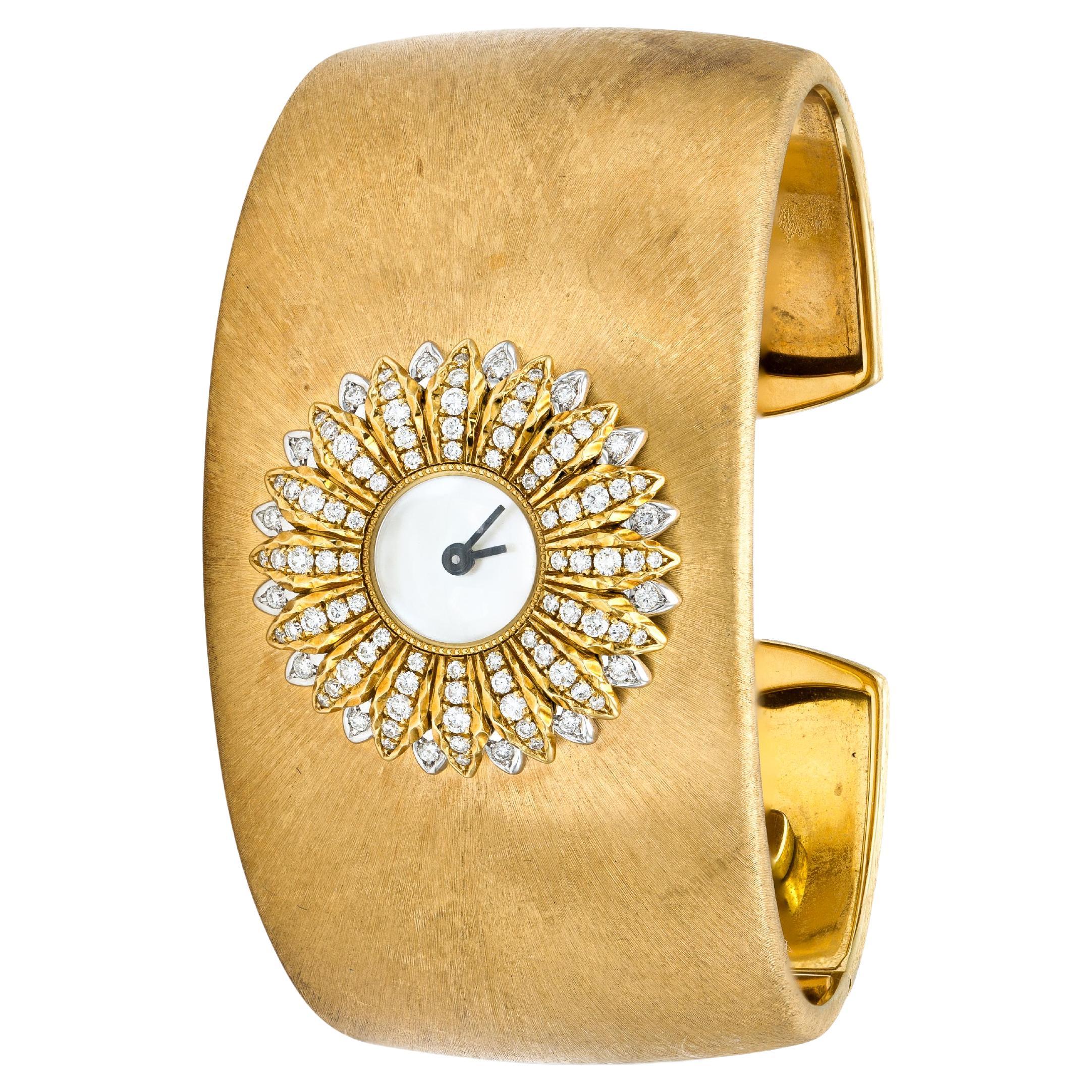 Buccellati Anthochron Gold Watch Bangle Bracelet with Diamonds
