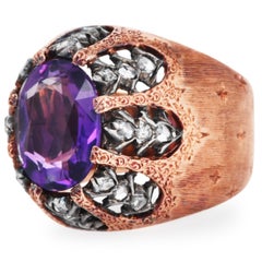 Buccellati Antique Amethyst Diamond 18K Rose Dome Ring