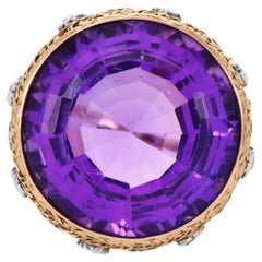 Buccellati Antique Amethyst Diamond 18K Two-Tone Gold Cocktail Ring