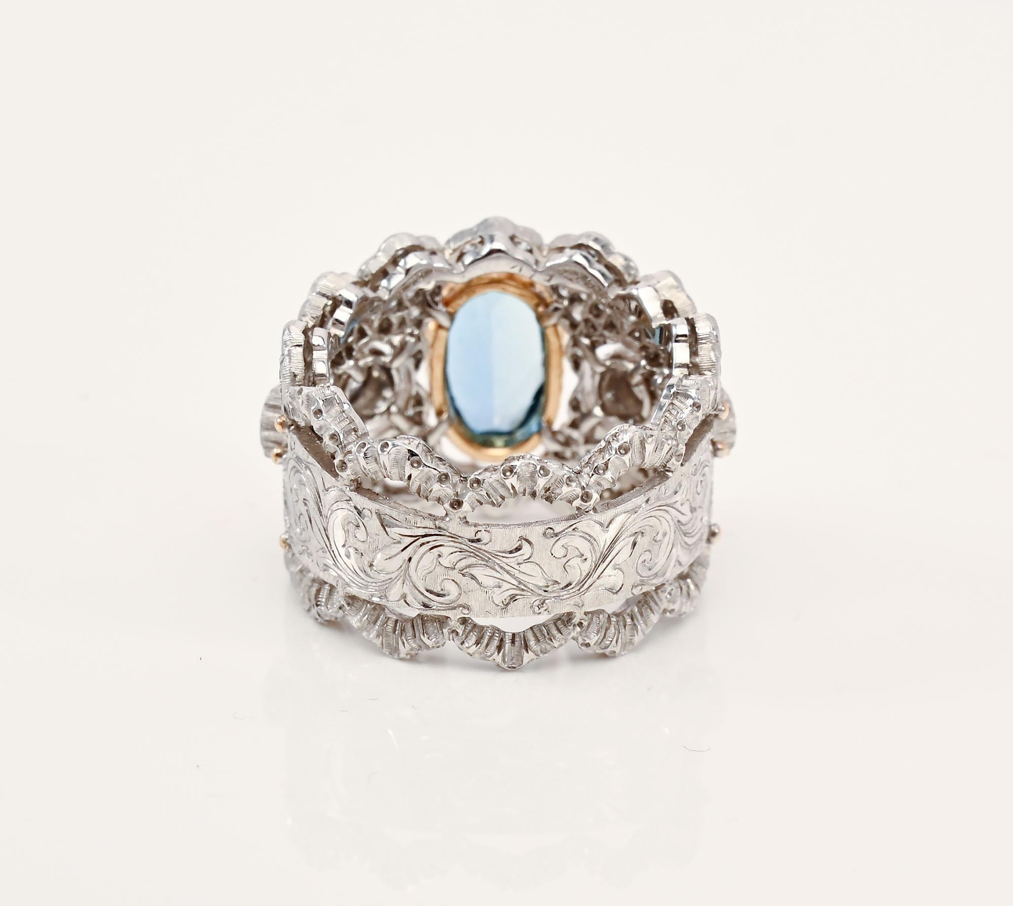 Buccellati Aquamarine and Diamond Band Ring In Excellent Condition For Sale In Darnestown, MD