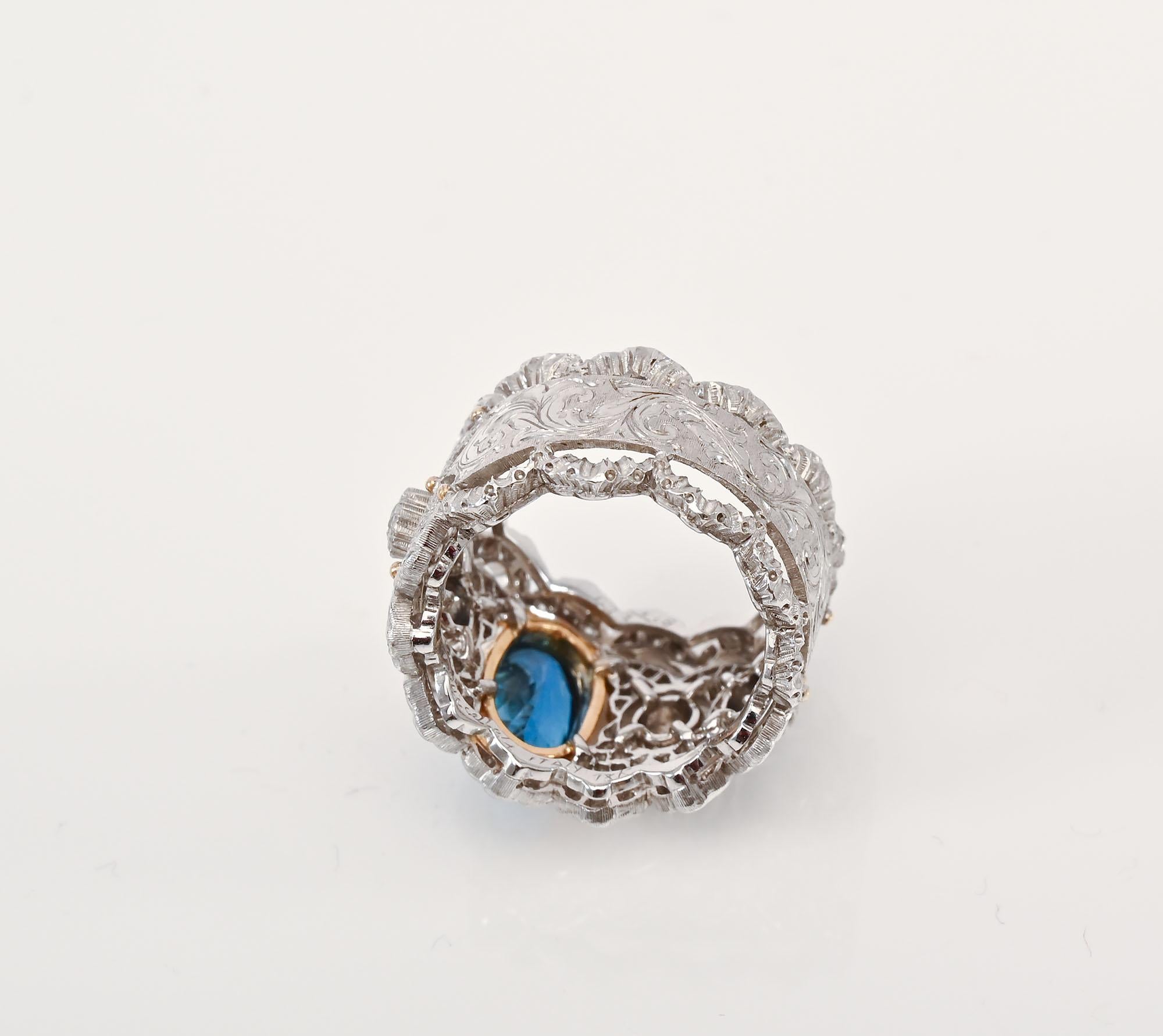 Women's or Men's Buccellati Aquamarine and Diamond Band Ring For Sale