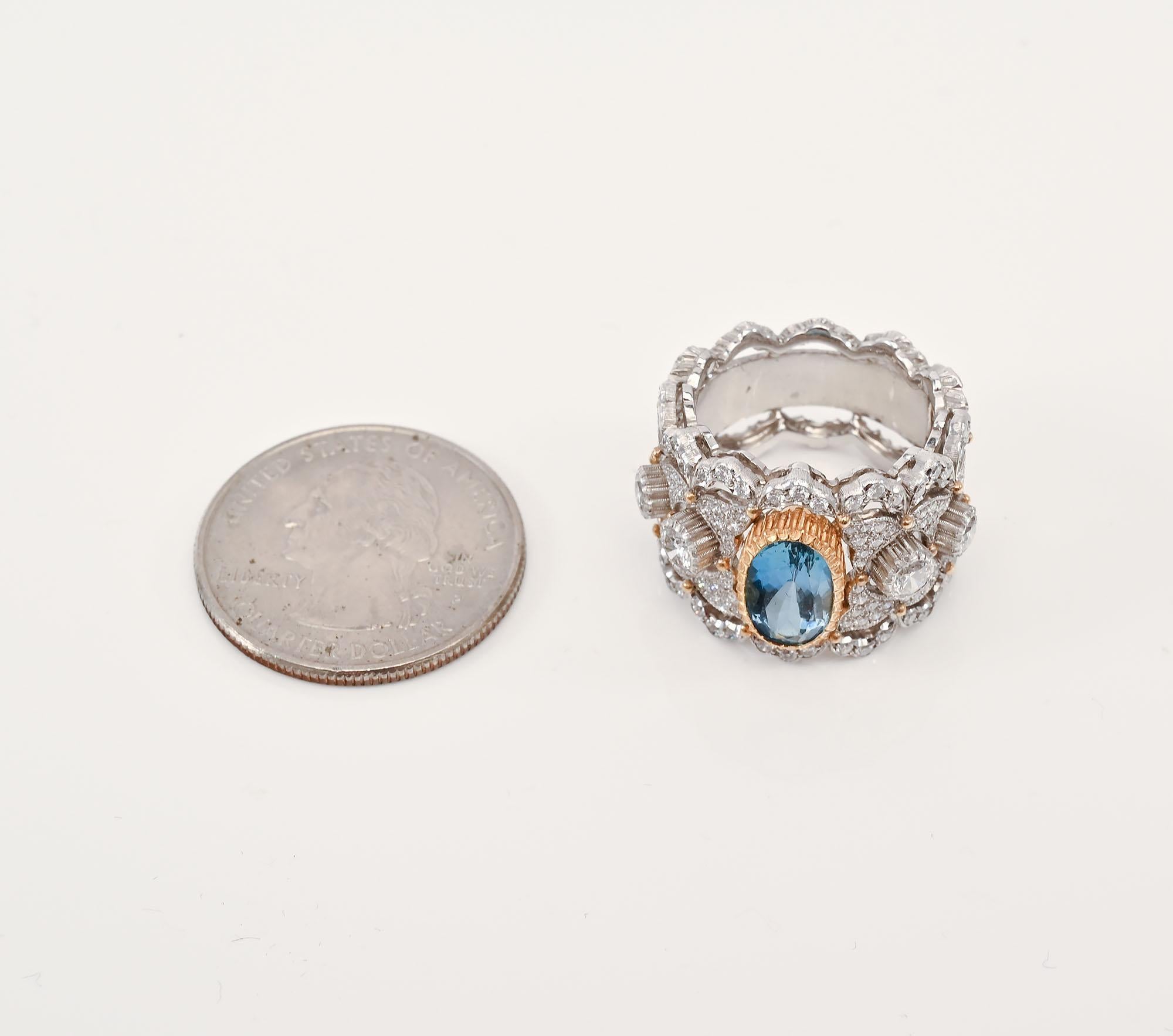 Buccellati Aquamarine and Diamond Band Ring For Sale 1