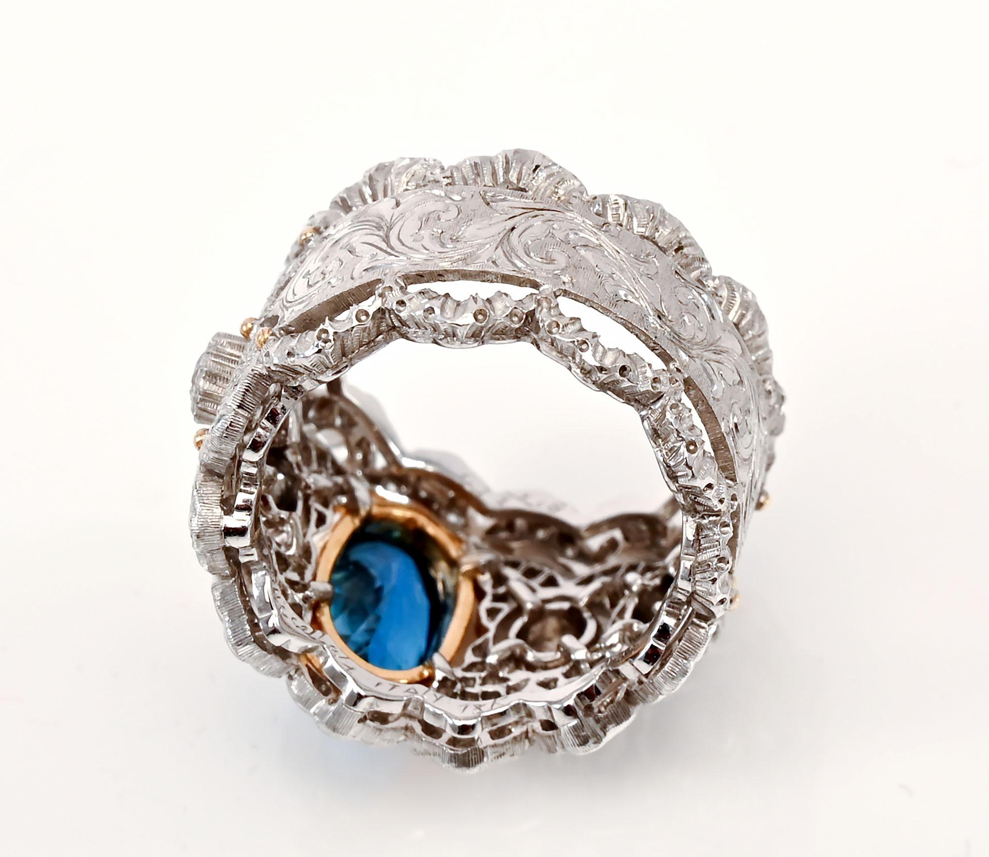 Buccellati Aquamarine and Diamond Band Ring For Sale 2