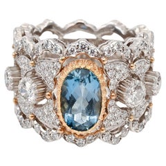 Vintage Buccellati Aquamarine and Diamond Band Ring