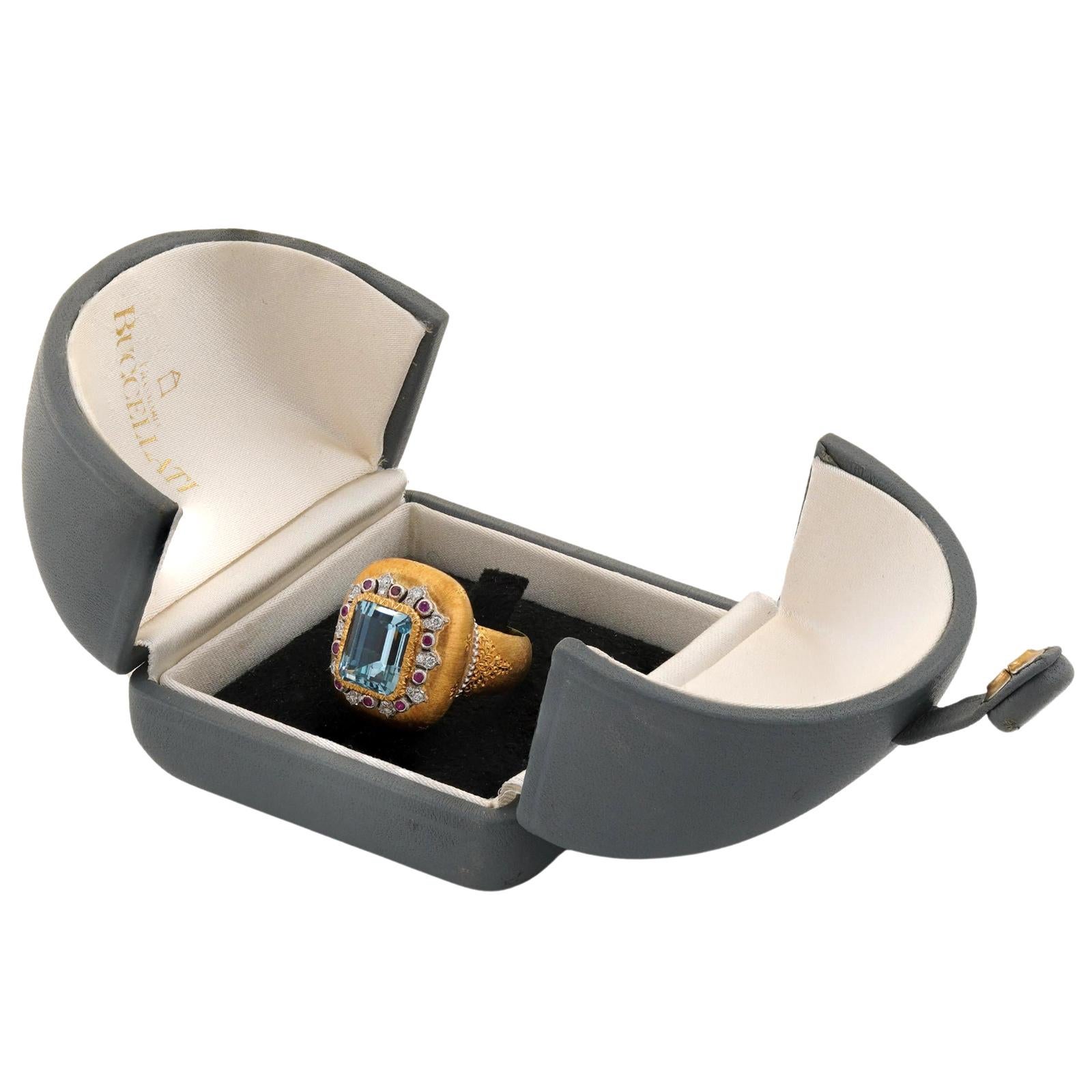 Anello Buccellati Acquamarina Diamante Rubino Oro Giallo 18 carati In condizioni ottime in vendita a New York, NY