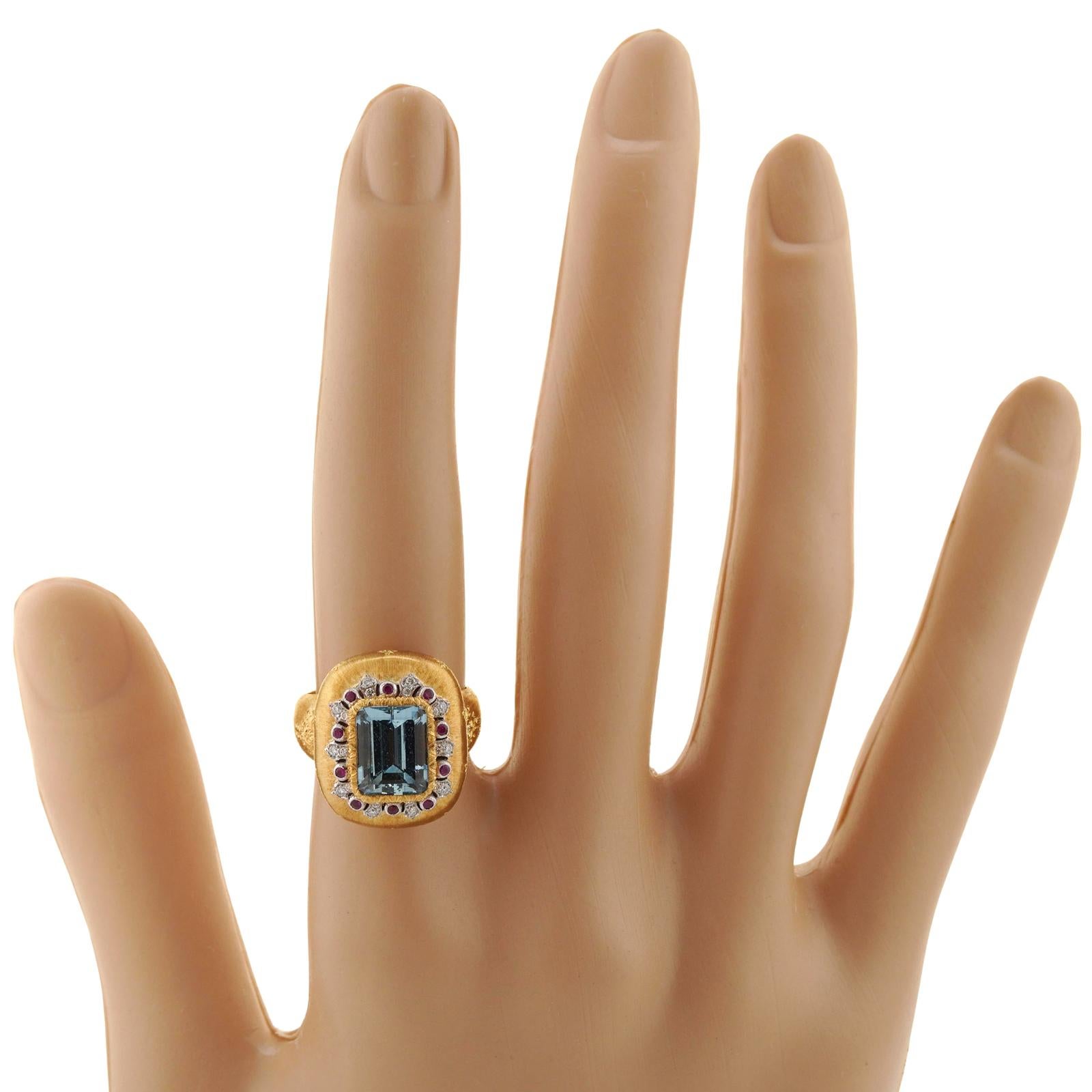 da uomo o donna Anello Buccellati Acquamarina Diamante Rubino Oro Giallo 18 carati in vendita