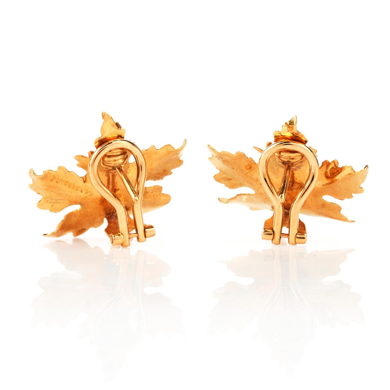 Women's Buccellati Autumn Leaf 18 Karat Gold Omega Clip Stud Earrings