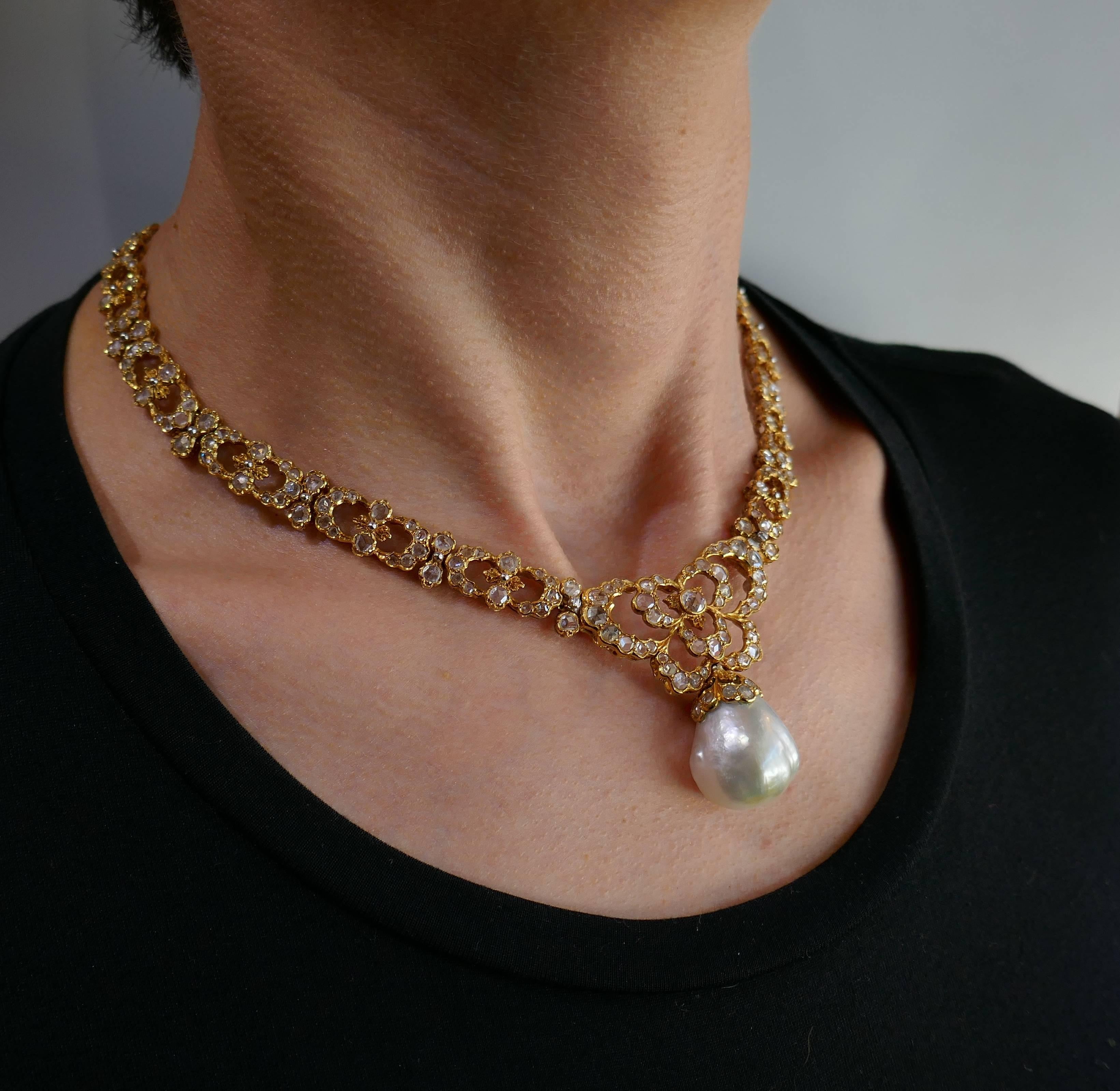 Buccellati Vintage Necklace 18k Gold Baroque Pearl Diamond 5