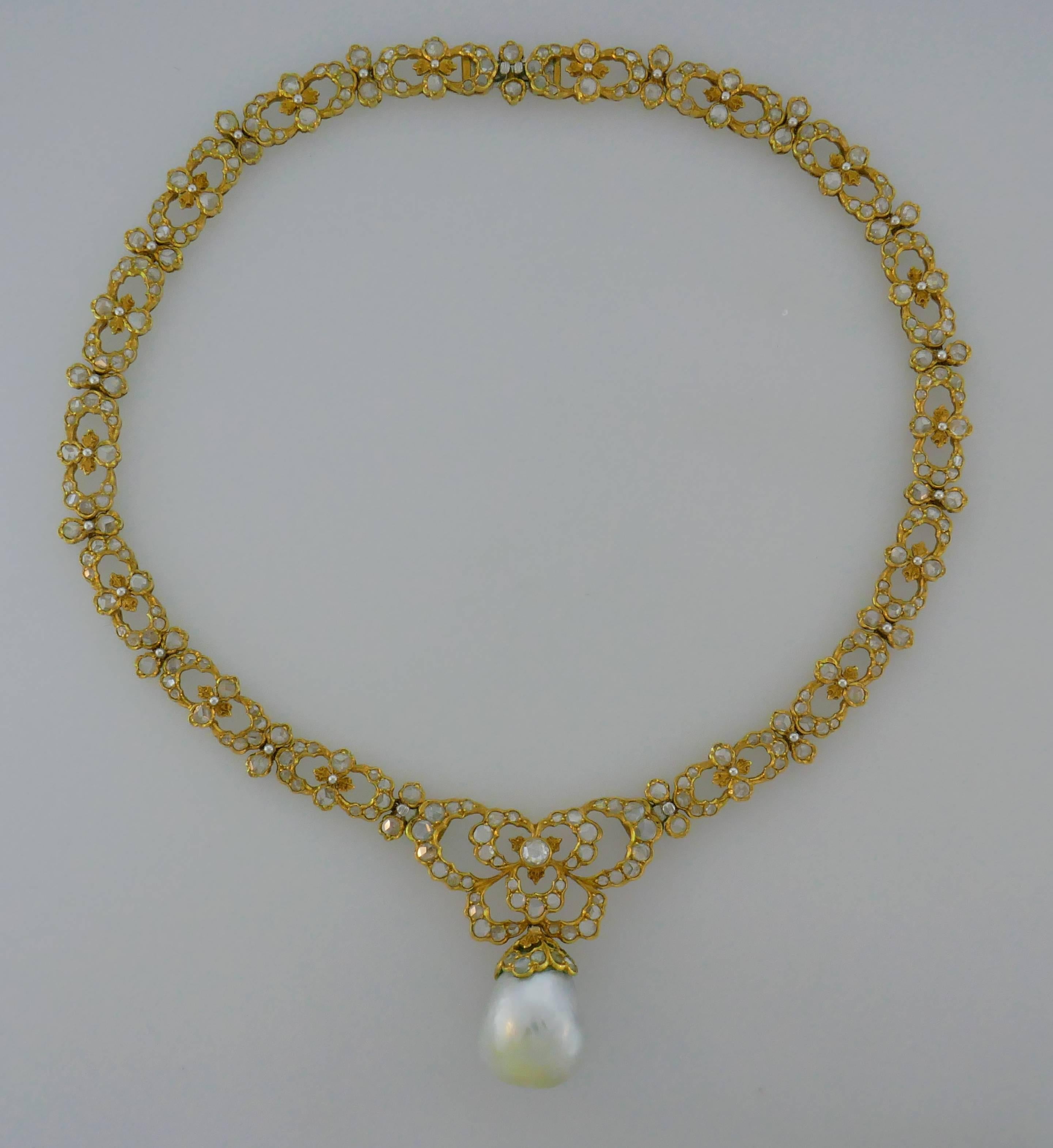 Buccellati Vintage Necklace 18k Gold Baroque Pearl Diamond In Excellent Condition In Beverly Hills, CA