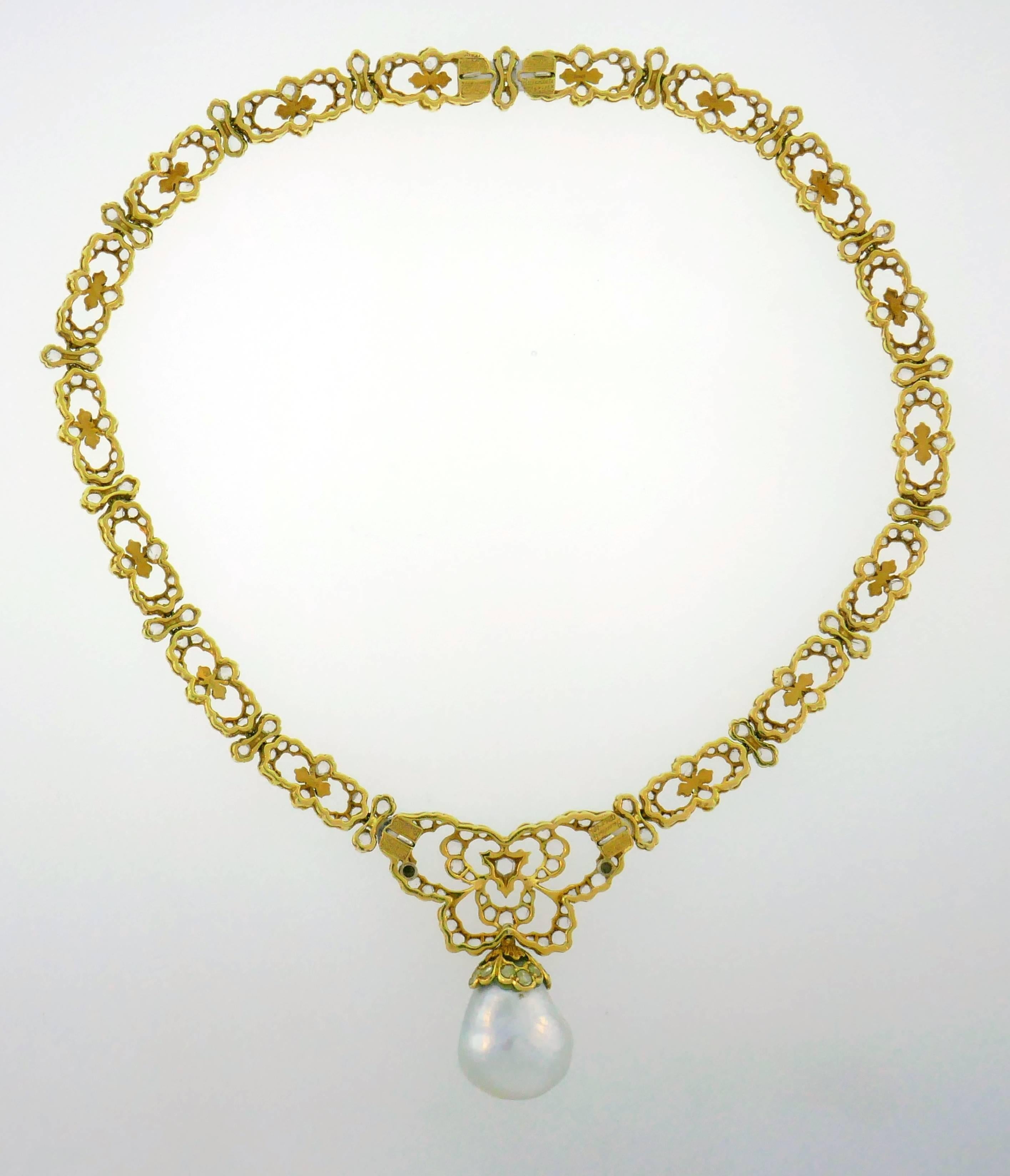 Buccellati Vintage Necklace 18k Gold Baroque Pearl Diamond 1