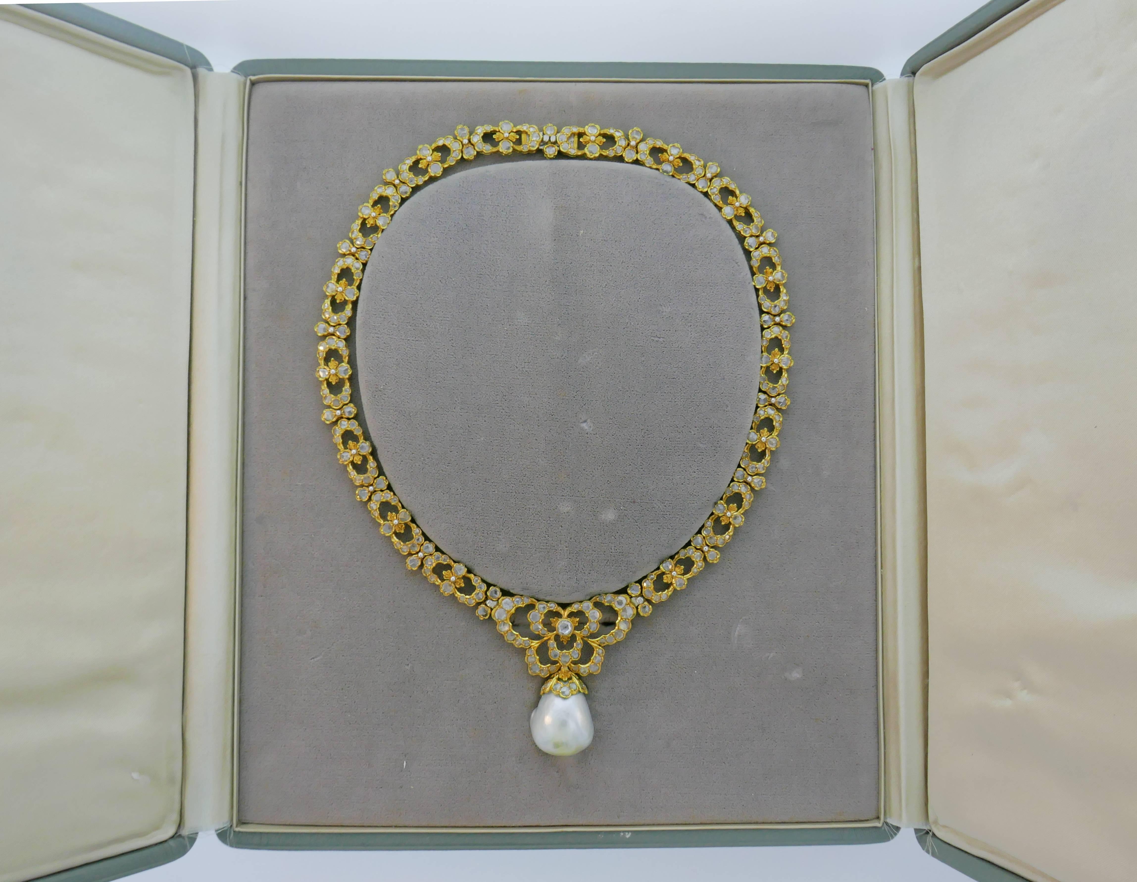Buccellati Vintage Necklace 18k Gold Baroque Pearl Diamond 4