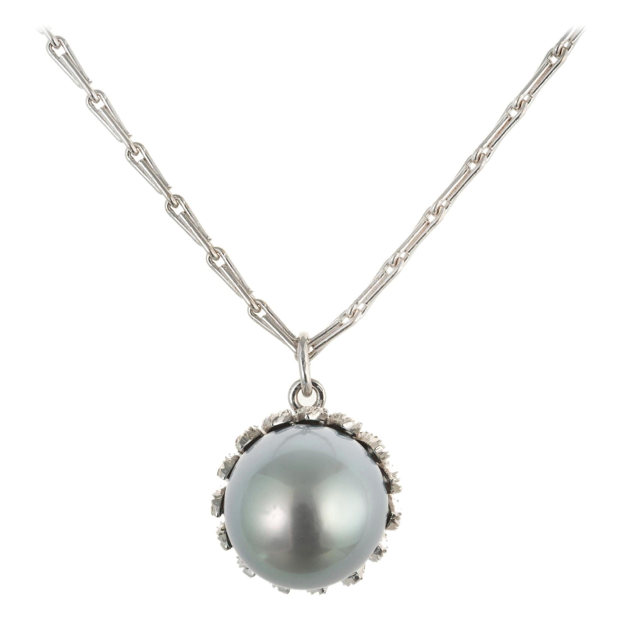 Buccellati Black South Sea Cultured Pearl White Gold Pendant Necklace For Sale