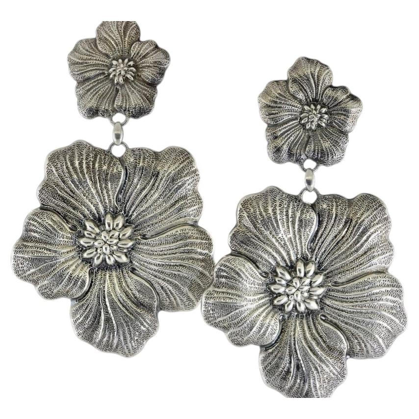 Pendientes largos vintage Buccellati Blossom Collection de plata de ley en venta