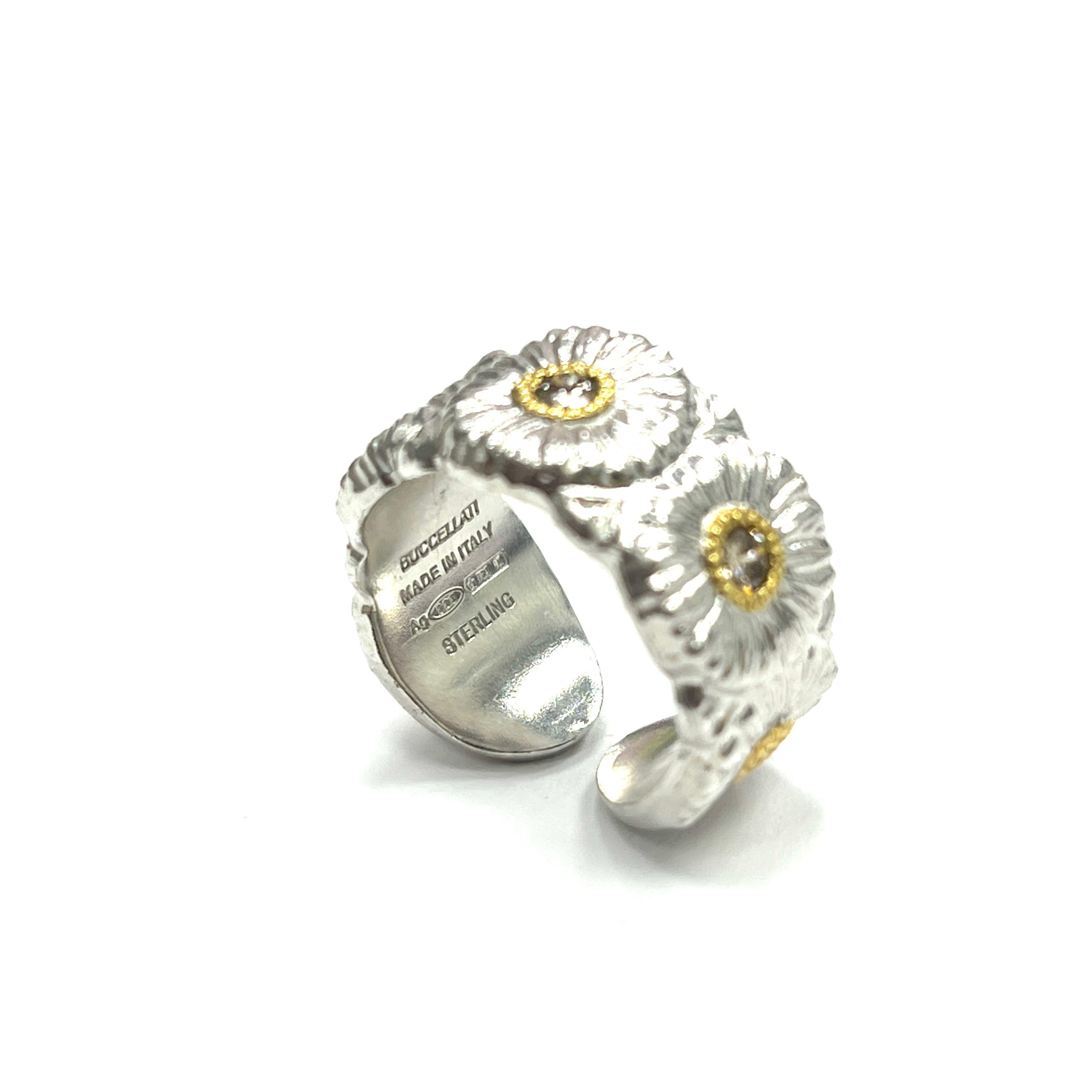 Buccellati Gänseblümchen-Diamant-Ring aus Sterlingsilber im Zustand „Hervorragend“ im Angebot in New York, NY