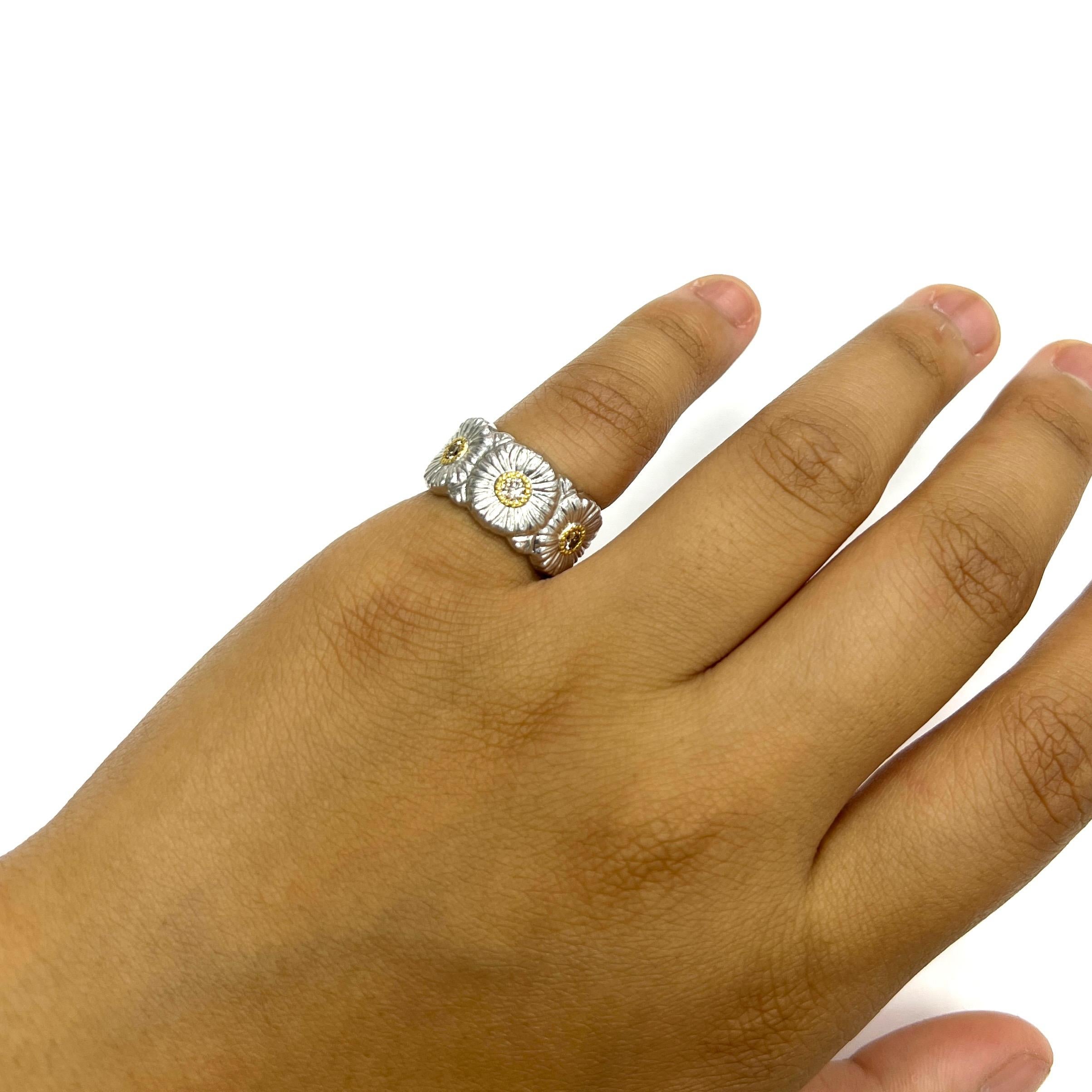 Contemporary Buccellati Blossoms Daisy Diamond Sterling Silver Ring For Sale