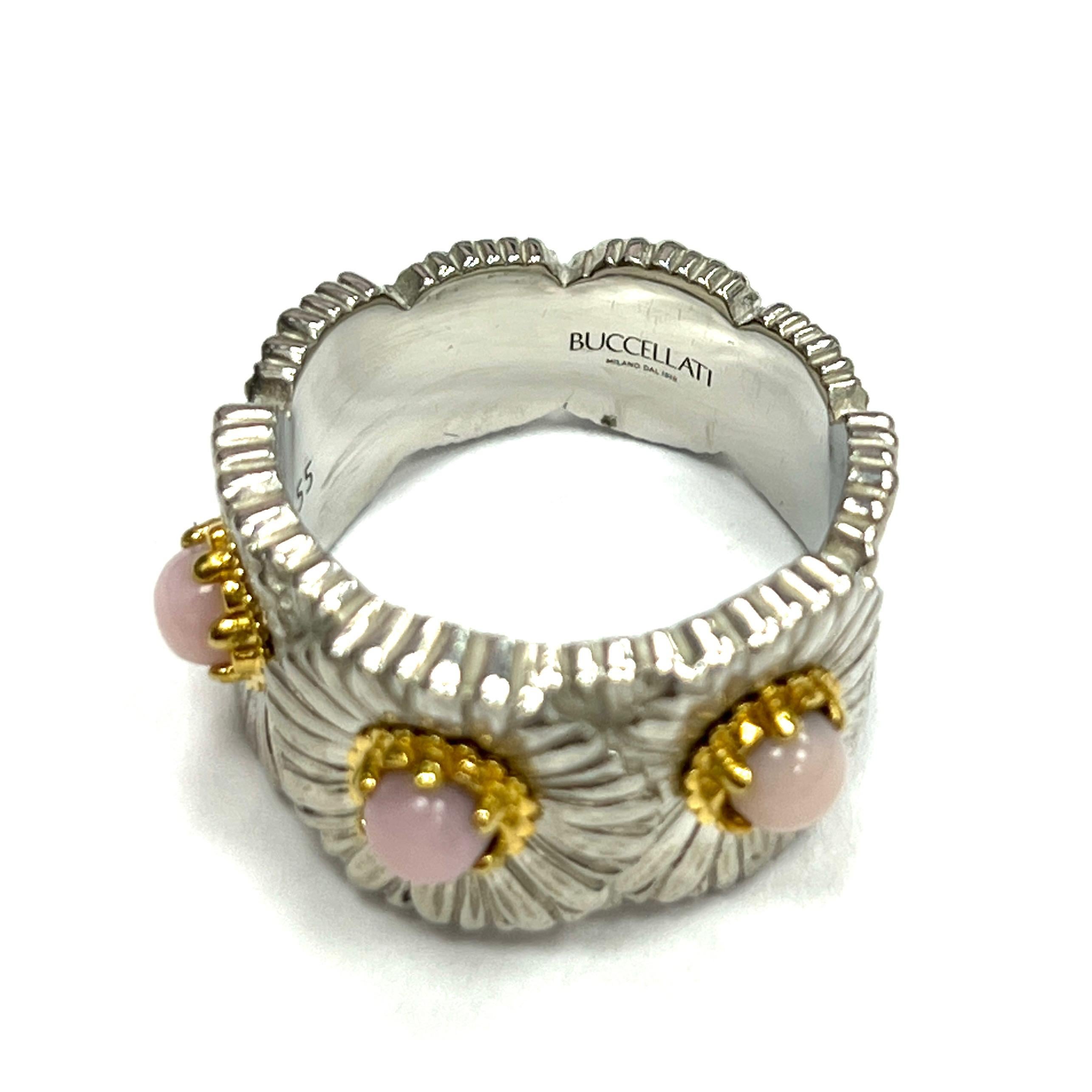 Buccellati Blossoms Daisy Pink Opal Sterling Silver Ring In Excellent Condition In New York, NY