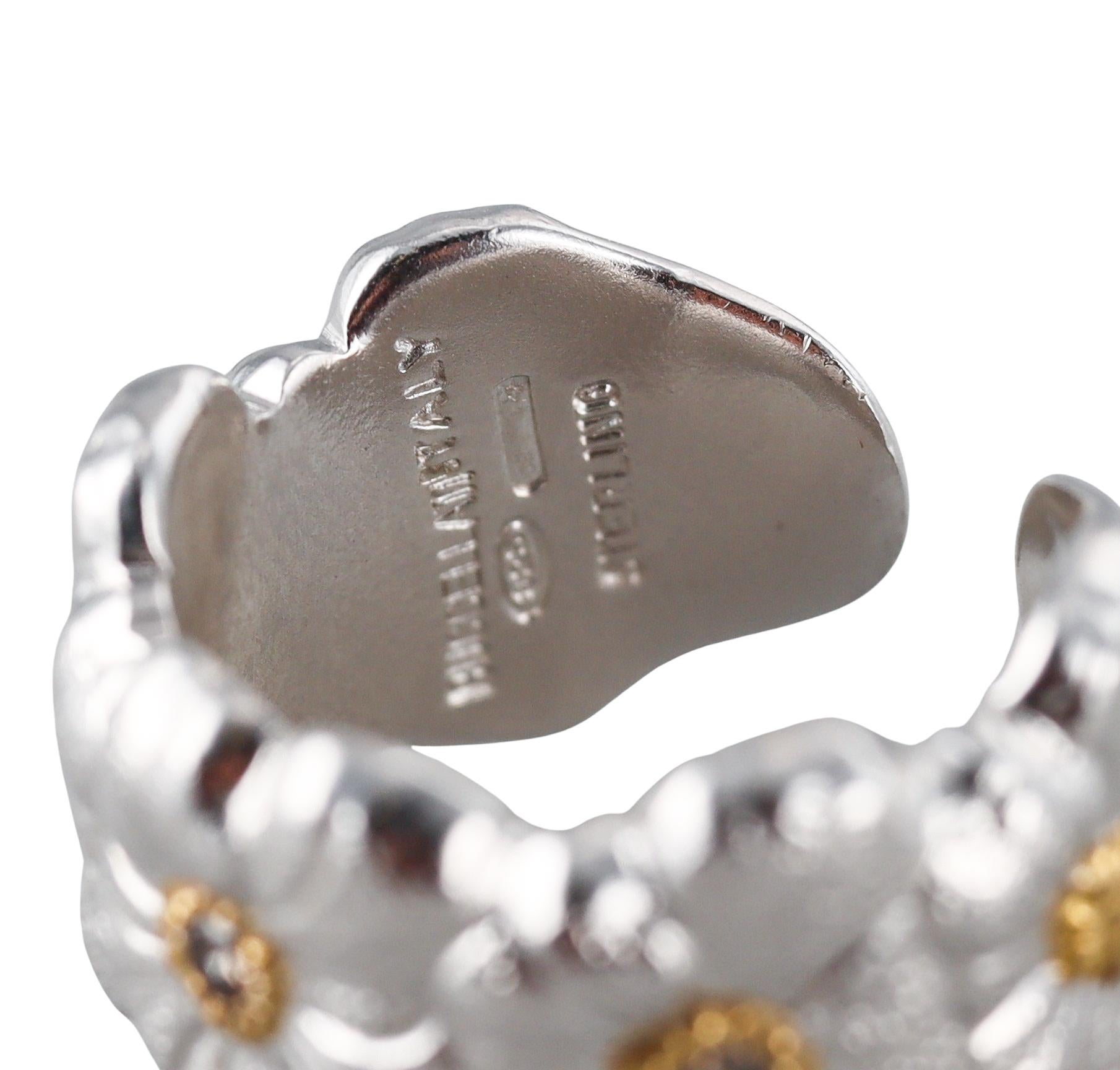 Buccellati Blossoms Fancy Diamond Silver Gold Flower Ring For Sale 1