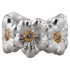 Buccellati Blossoms Anillo Flor Diamante Fantasía Plata Oro