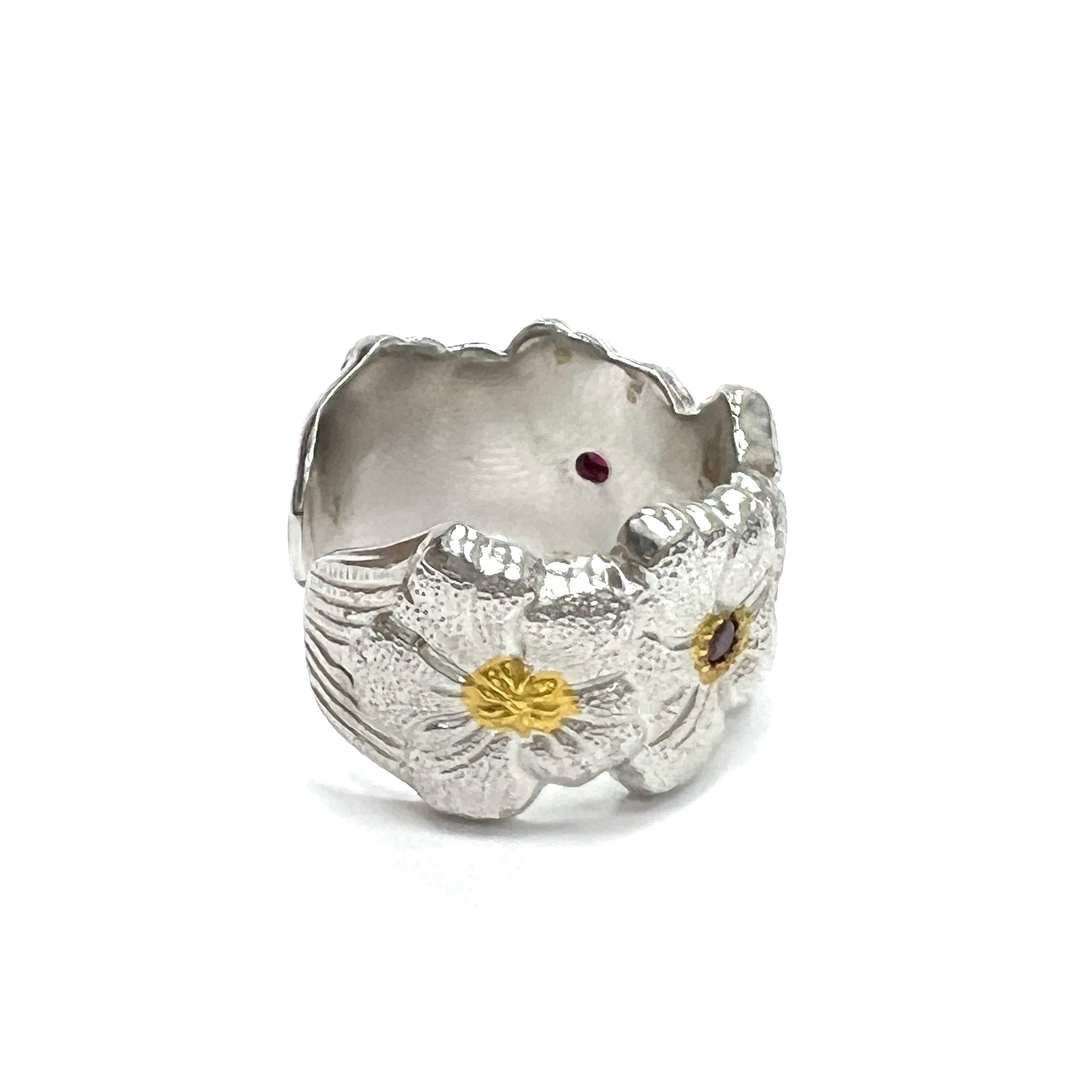 Buccellati Rubin-Ring aus Sterlingsilber mit Blüten (Zeitgenössisch) im Angebot