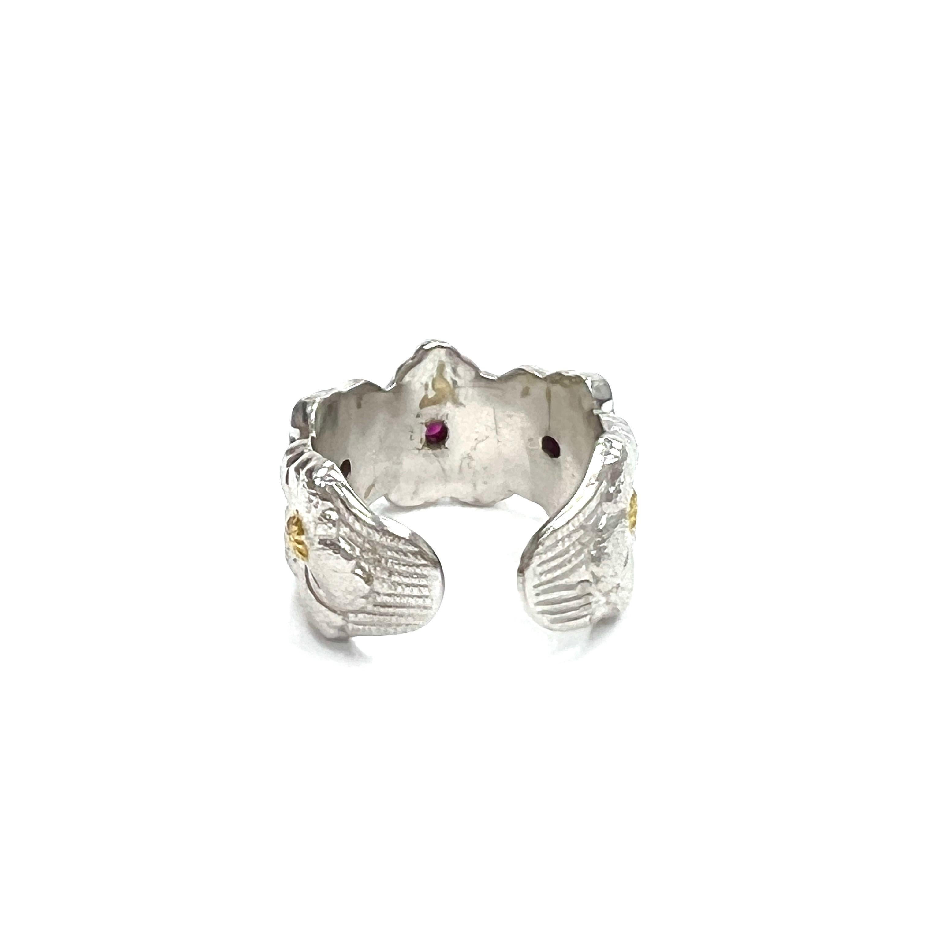 Buccellati Rubin-Ring aus Sterlingsilber mit Blüten (Rundschliff) im Angebot