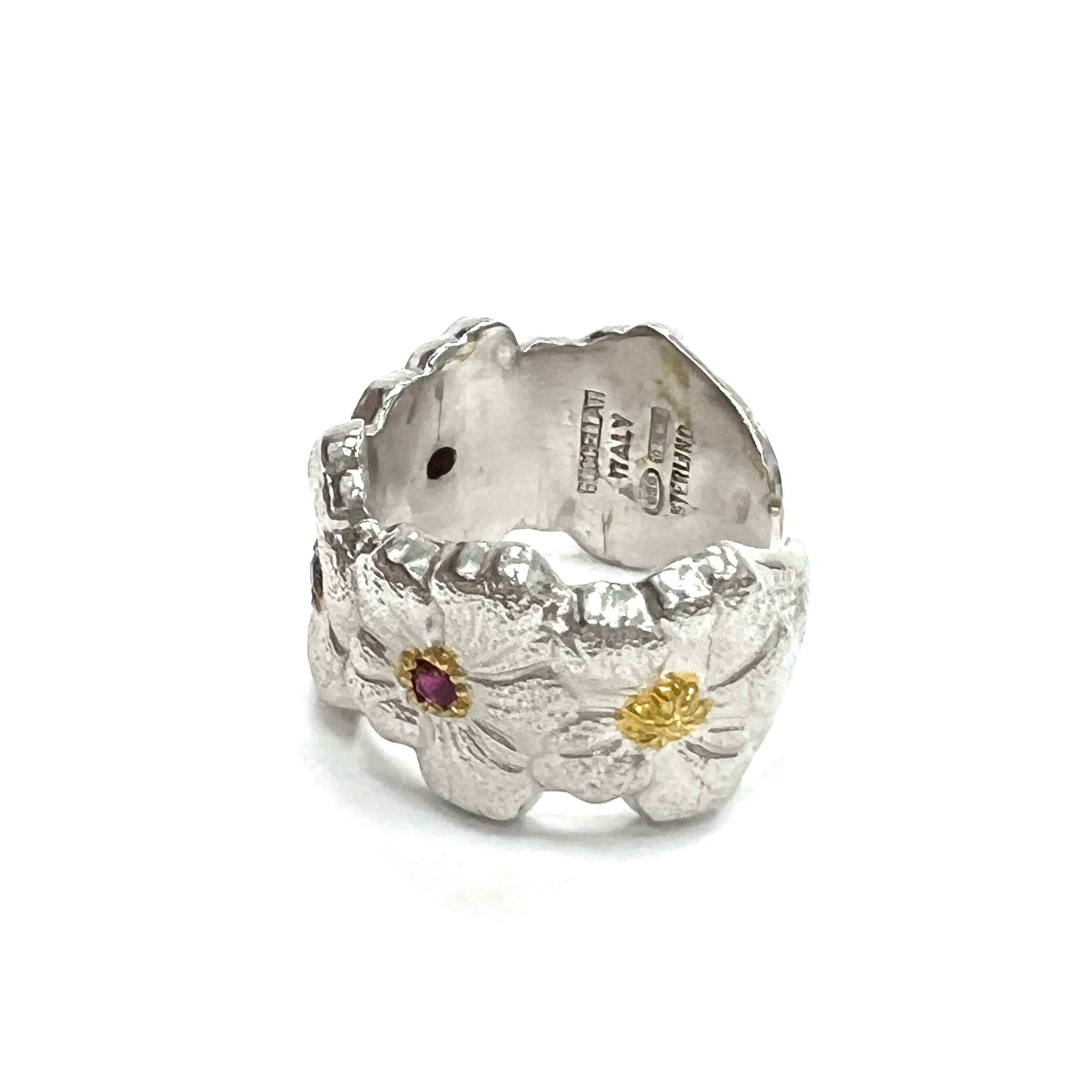 Buccellati Rubin-Ring aus Sterlingsilber mit Blüten im Zustand „Hervorragend“ im Angebot in New York, NY