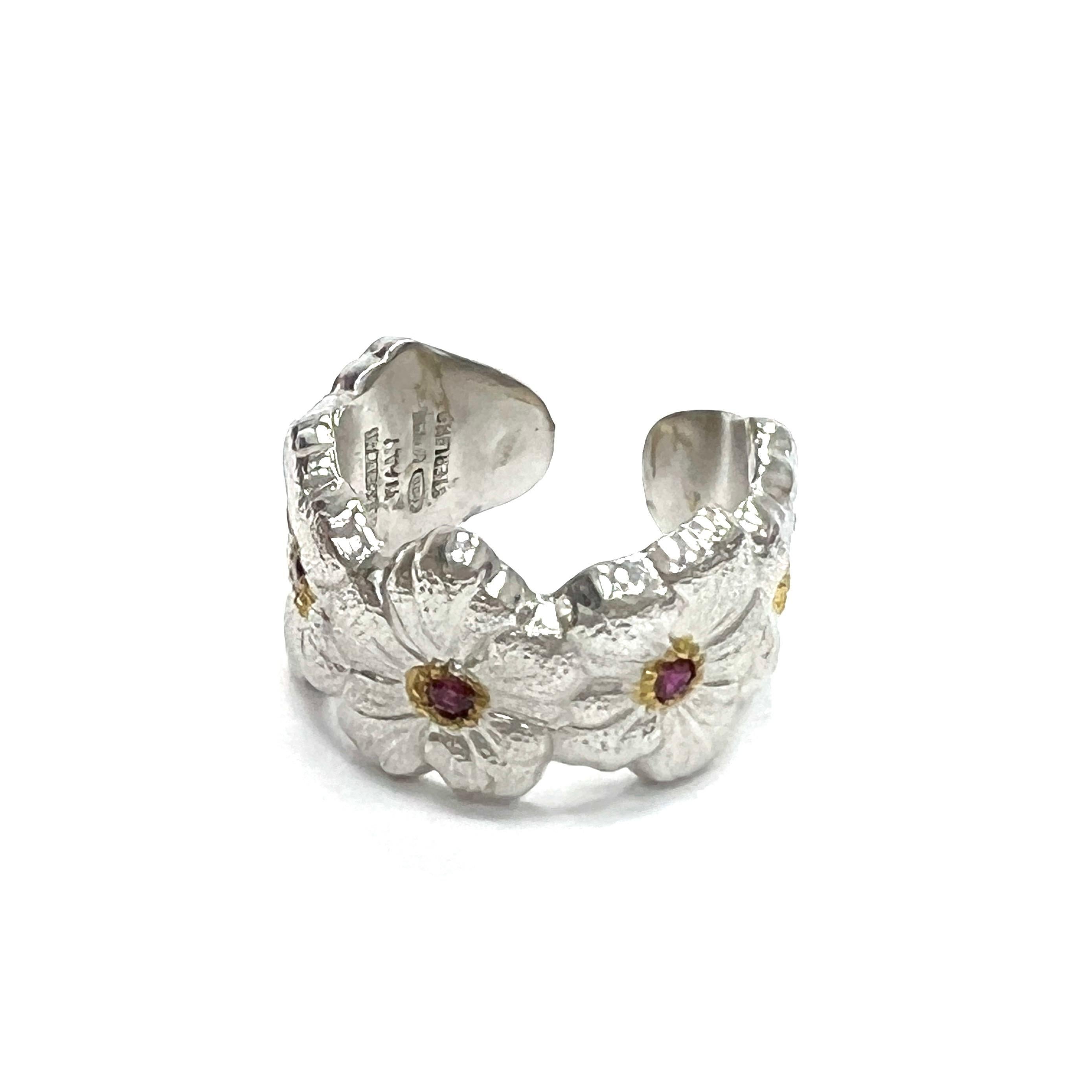 Buccellati Rubin-Ring aus Sterlingsilber mit Blüten Damen im Angebot