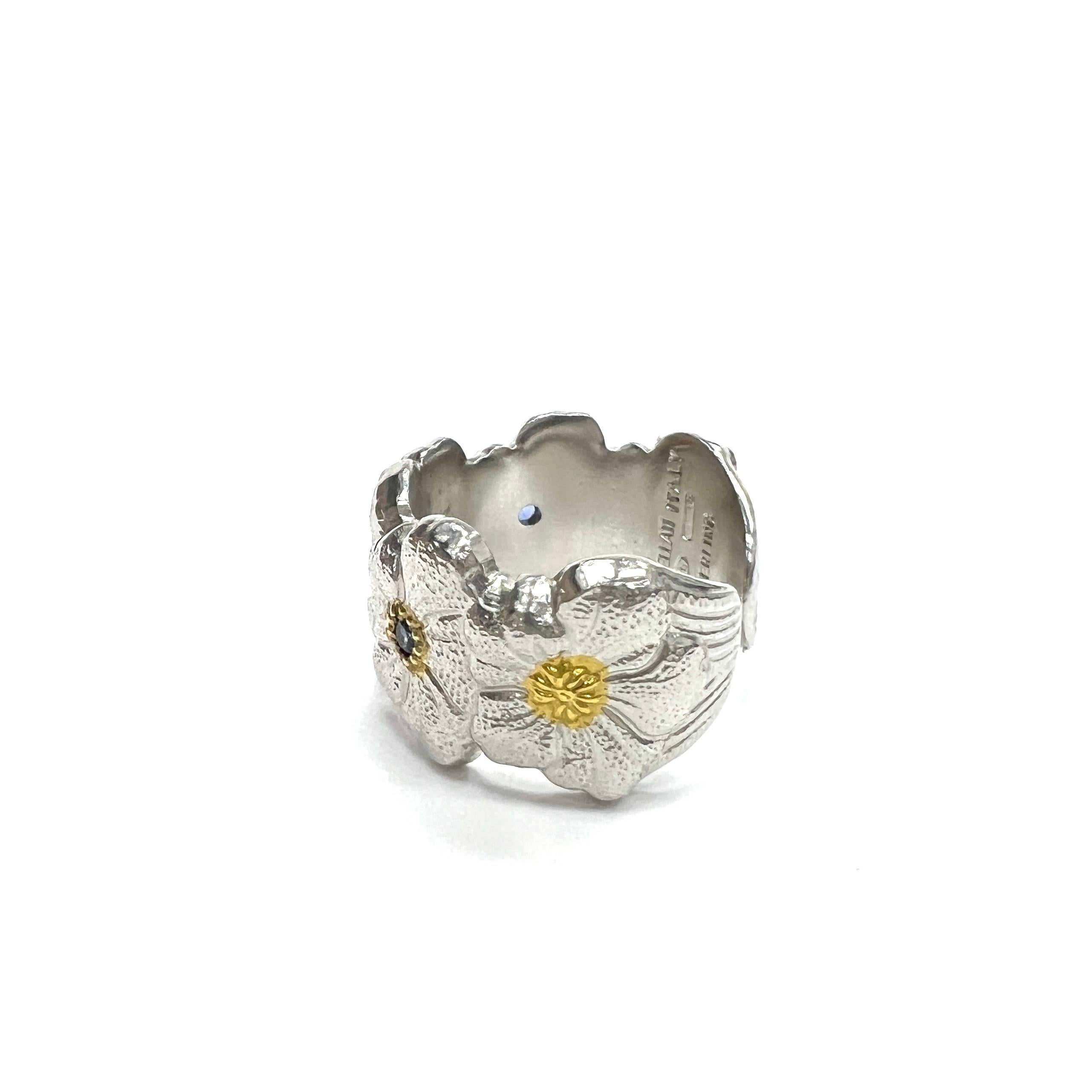 Buccellati Blüten-Saphir-Ring aus Sterlingsilber (Rundschliff) im Angebot