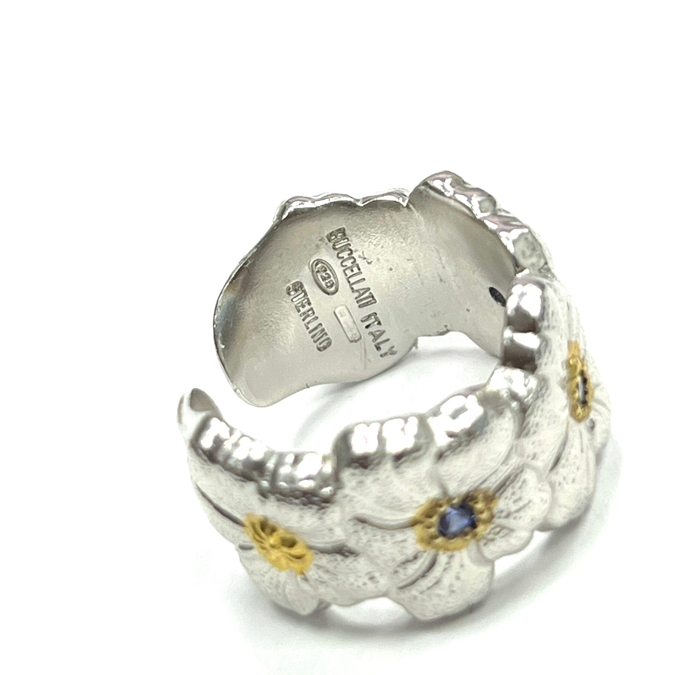 Round Cut Buccellati Blossoms Sapphire Sterling Silver Ring For Sale
