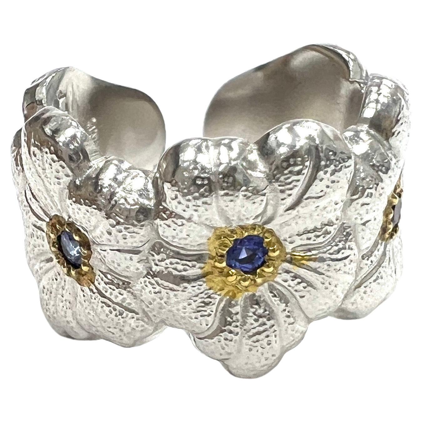 Buccellati Blüten-Saphir-Ring aus Sterlingsilber im Angebot