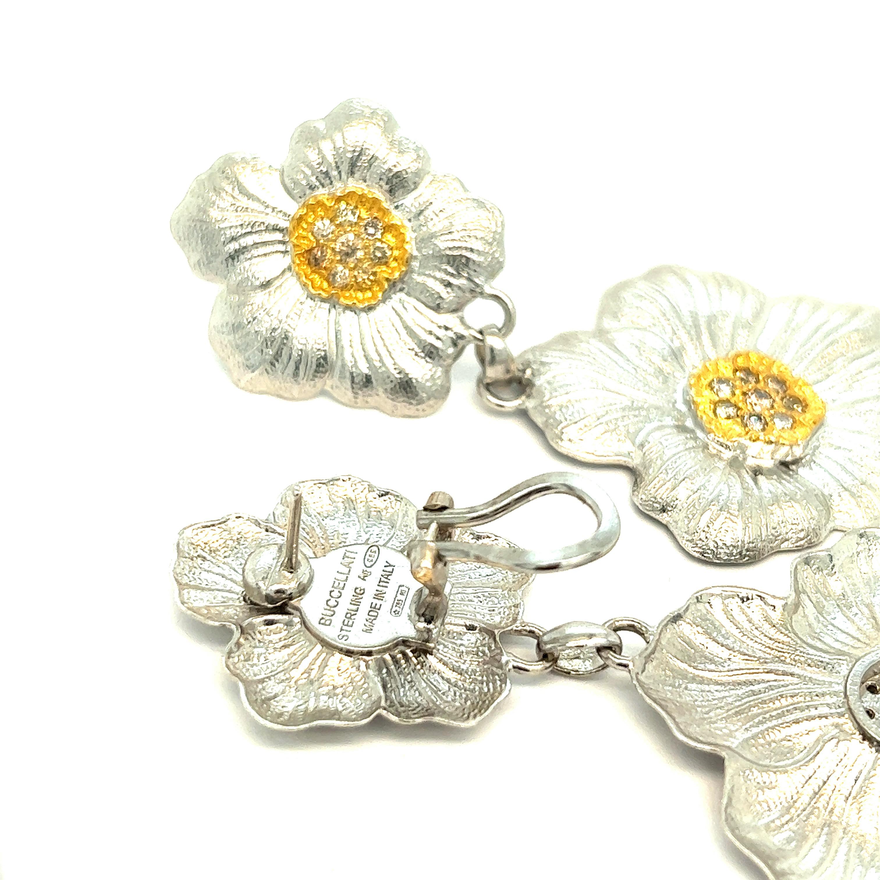Contemporary Buccellati Blossoms Sterling Silver Diamond Earrings For Sale