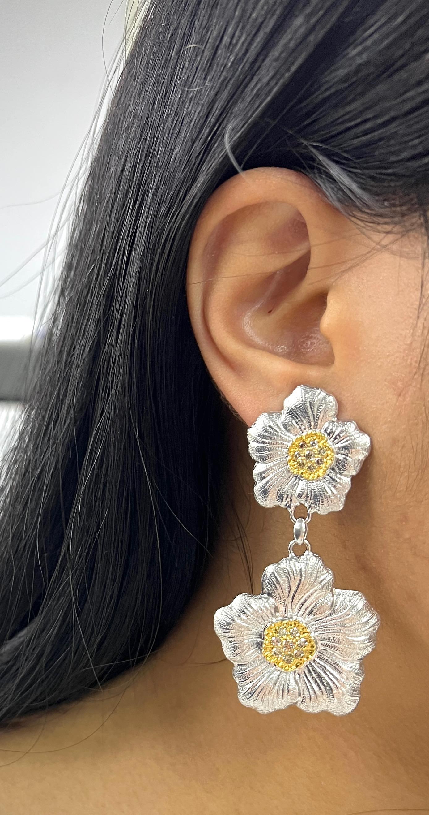 Round Cut Buccellati Blossoms Sterling Silver Diamond Earrings For Sale