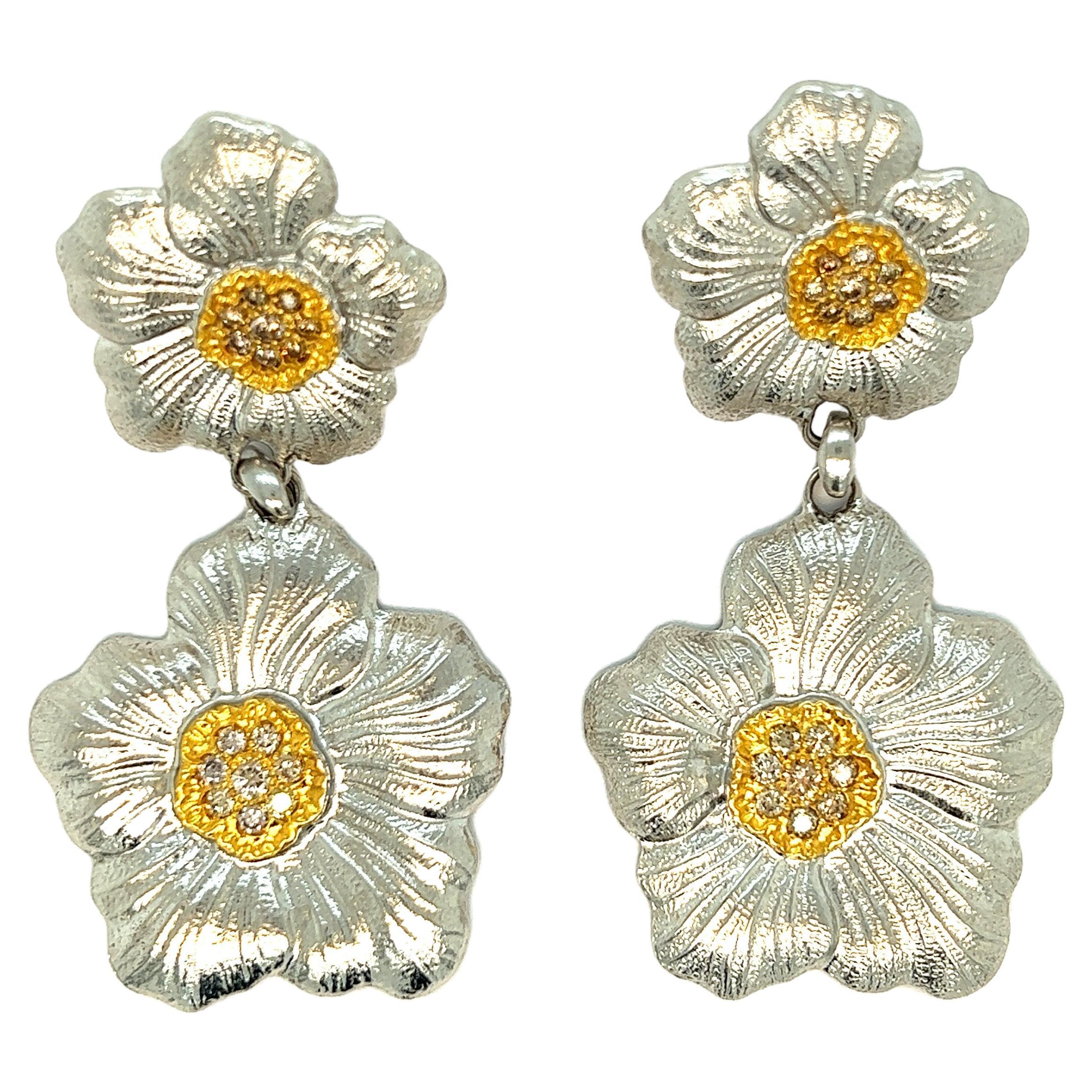 Buccellati Blossoms Sterling Silver Diamond Earrings For Sale
