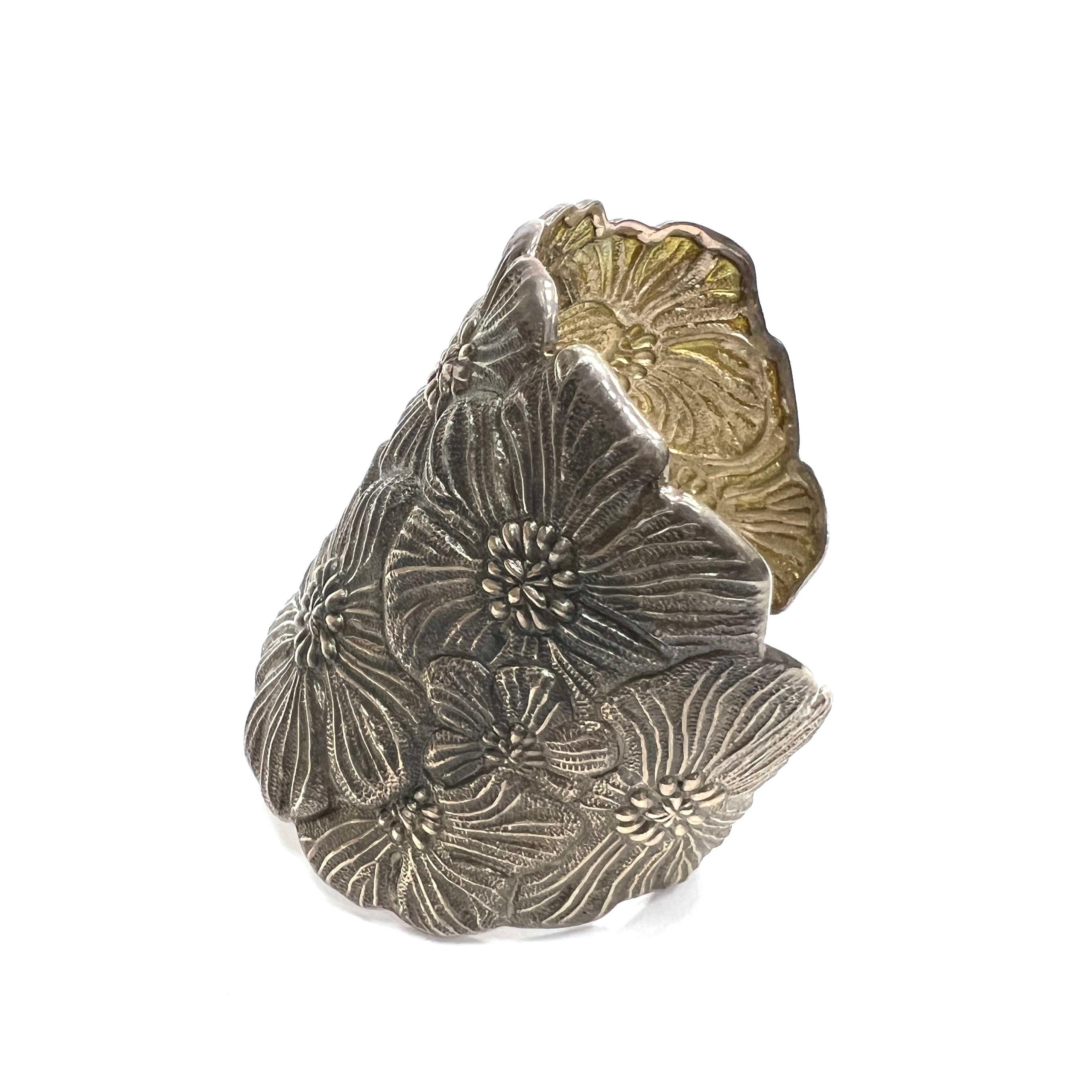 Contemporary Buccellati Blossoms Wide & Dark Sterling Silver Cuff Bracelet For Sale