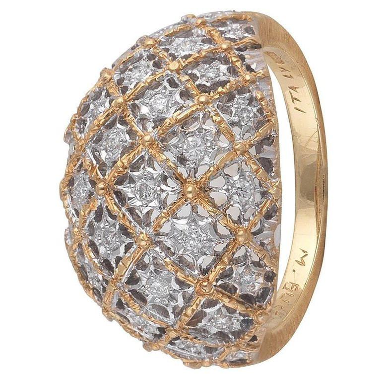 Contemporary Buccellati Bombe White and Yellow Gold and Diamonds Ring