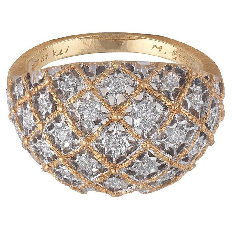 Brilliant Cut Buccellati Bombe White and Yellow Gold and Diamonds Ring