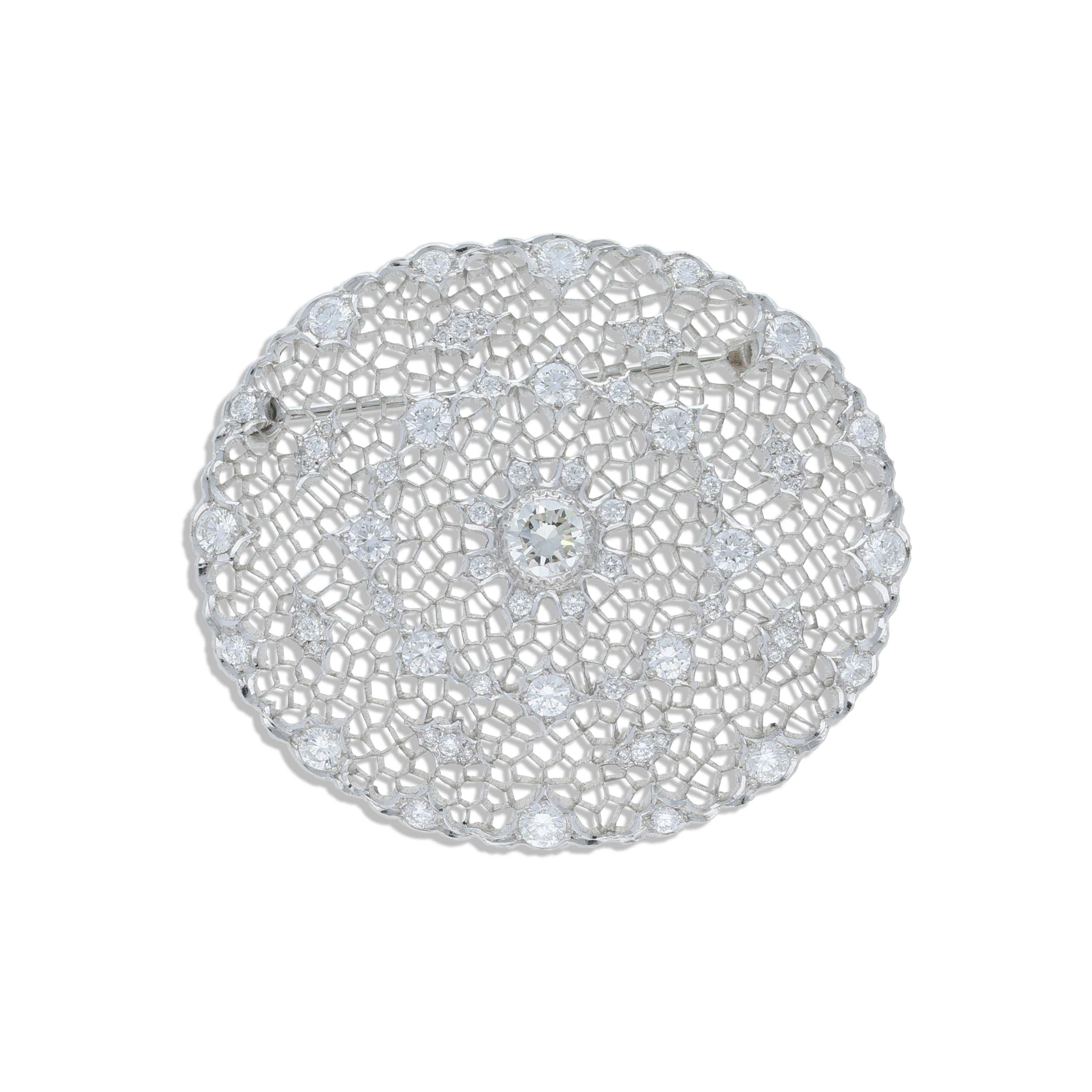 Round Cut Buccellati  brooch/pendent 18k white gold For Sale