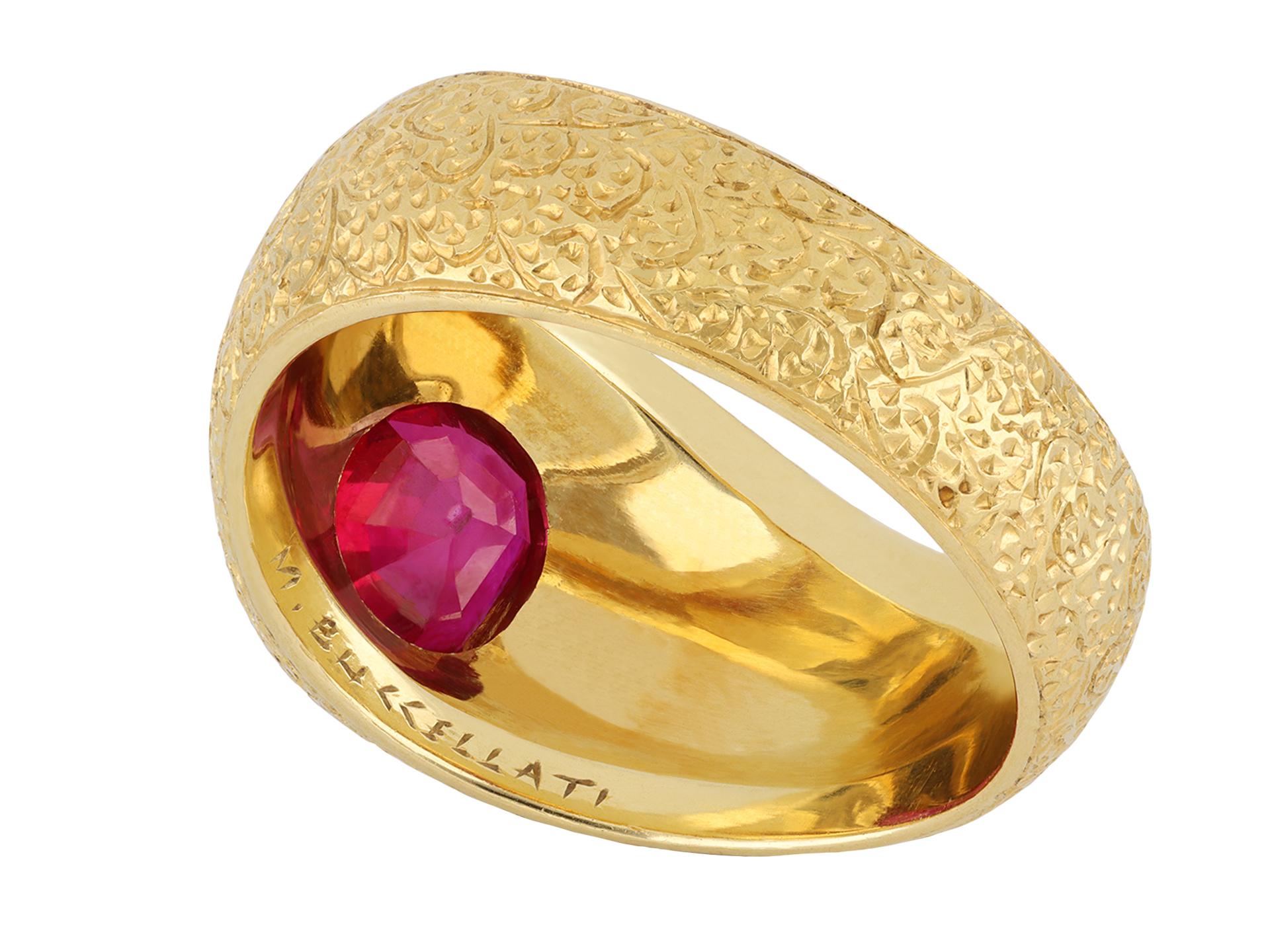 Mixed Cut Buccellati Burmese Ruby Ring, Italian, circa 1940 For Sale