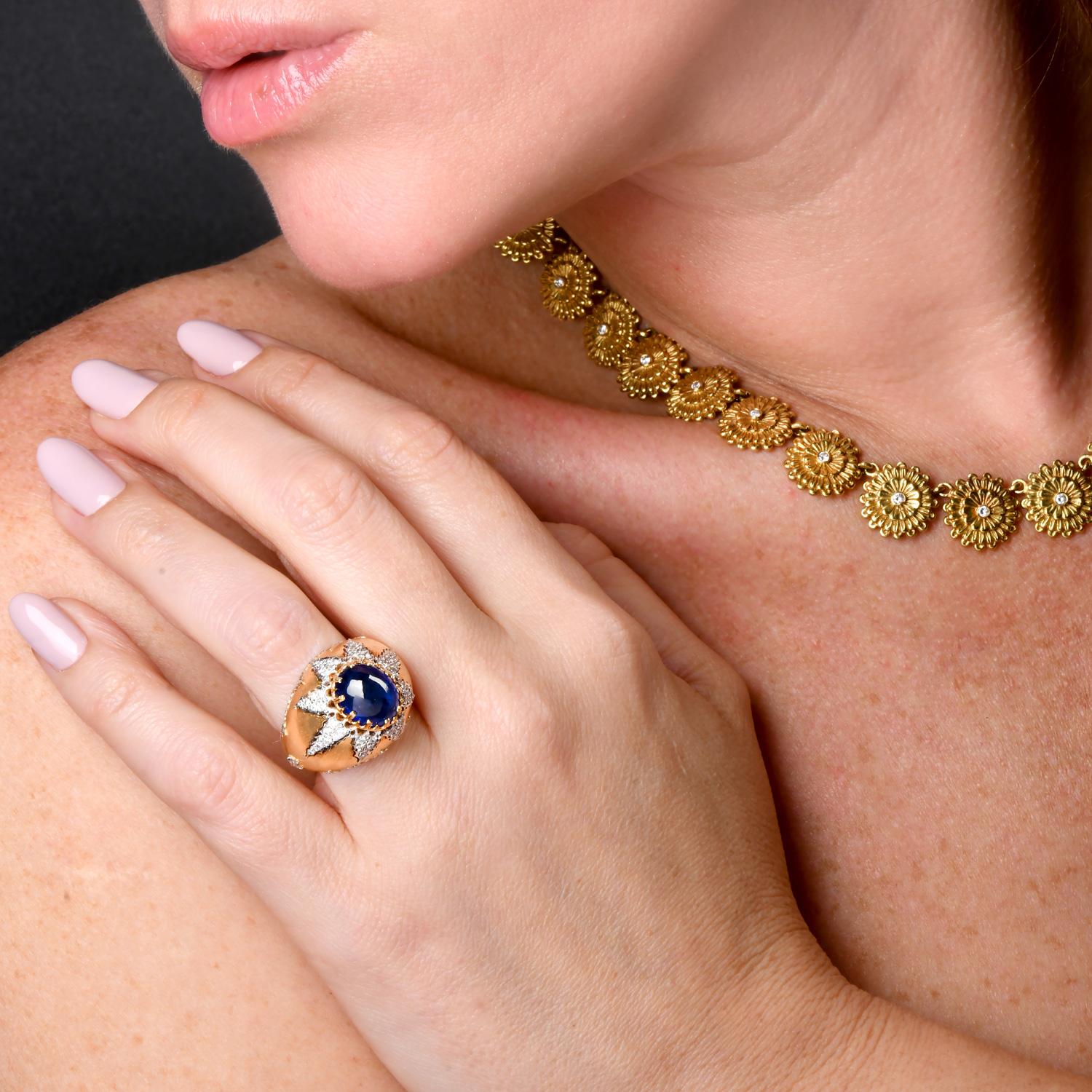 Buccellati Cabochon Sapphire Diamond 18K Gold Cocktail RIng 4
