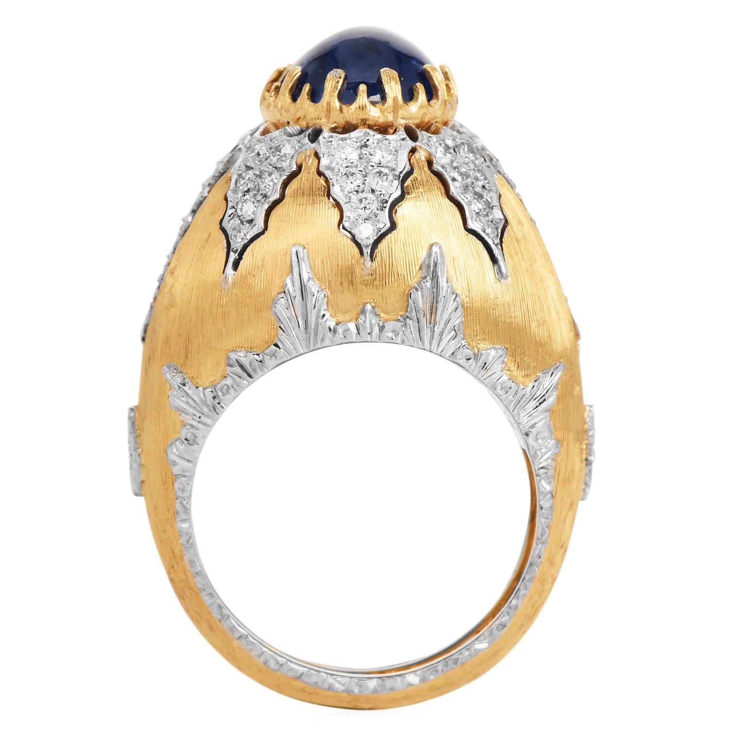 Buccellati Cabochon Sapphire Diamond 18K Gold Cocktail RIng In Excellent Condition In Miami, FL
