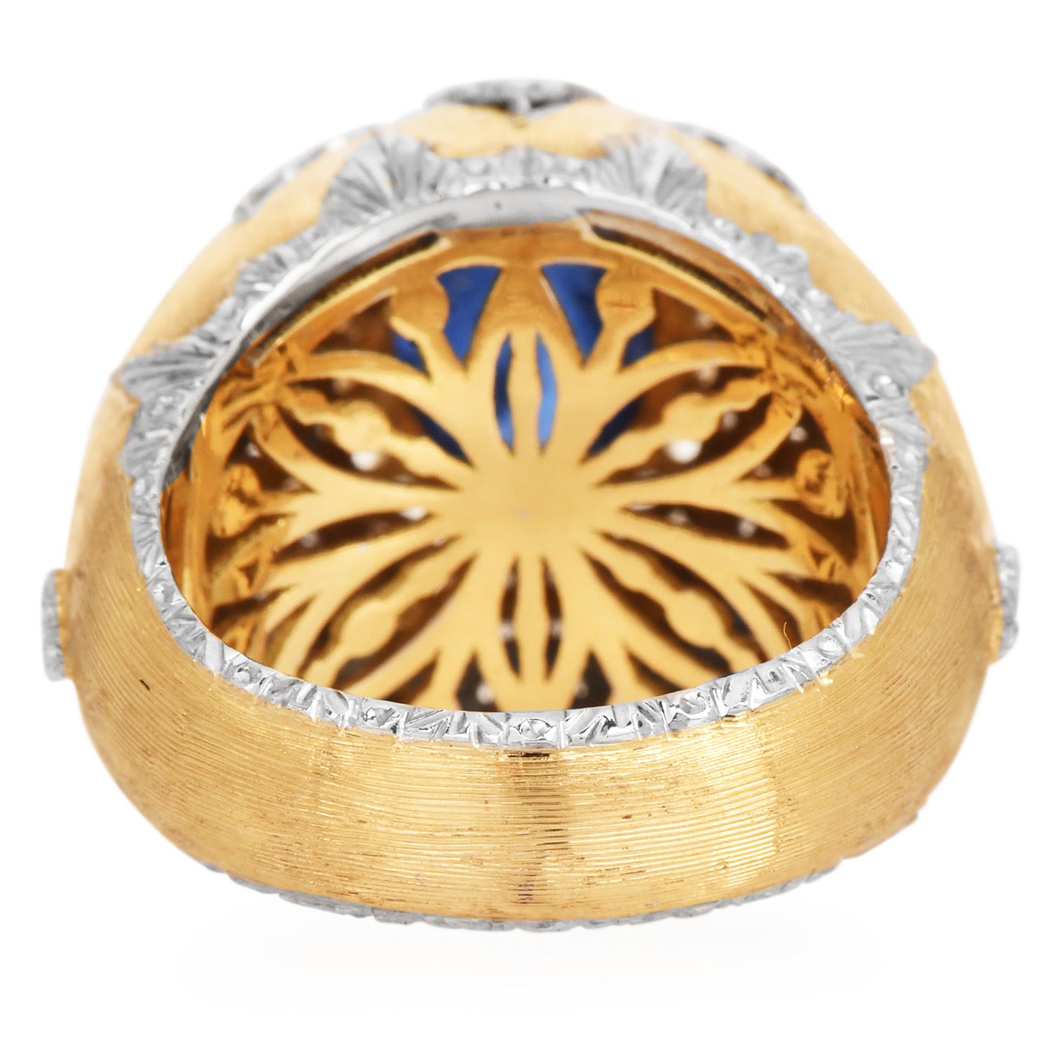 Women's Buccellati Cabochon Sapphire Diamond 18K Gold Cocktail RIng