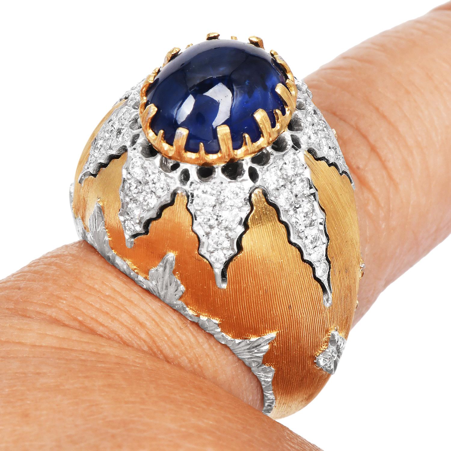 Buccellati Cabochon Sapphire Diamond 18K Gold Cocktail RIng 2