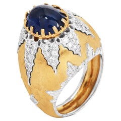 Buccellati Cocktail-Ring aus 18 Karat Gold mit Cabochon-Saphir und Diamant