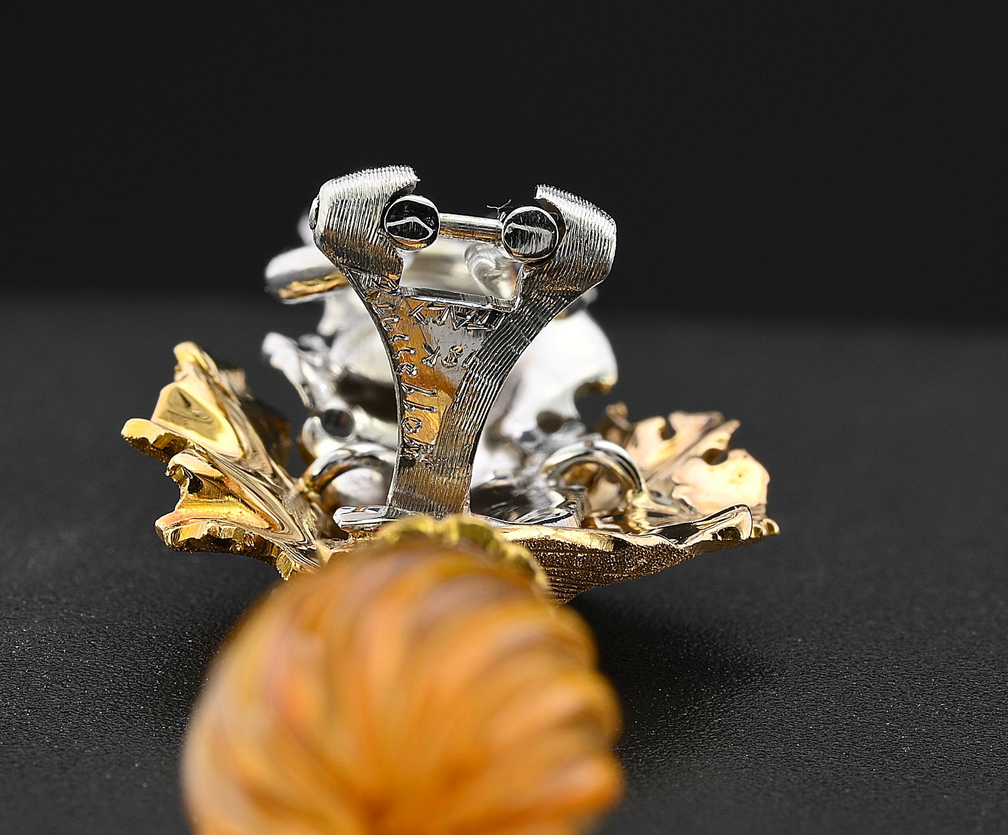 Buccellati, pendants d'oreilles feuille de diamants et citrine sculptée 18 carats en vente 3