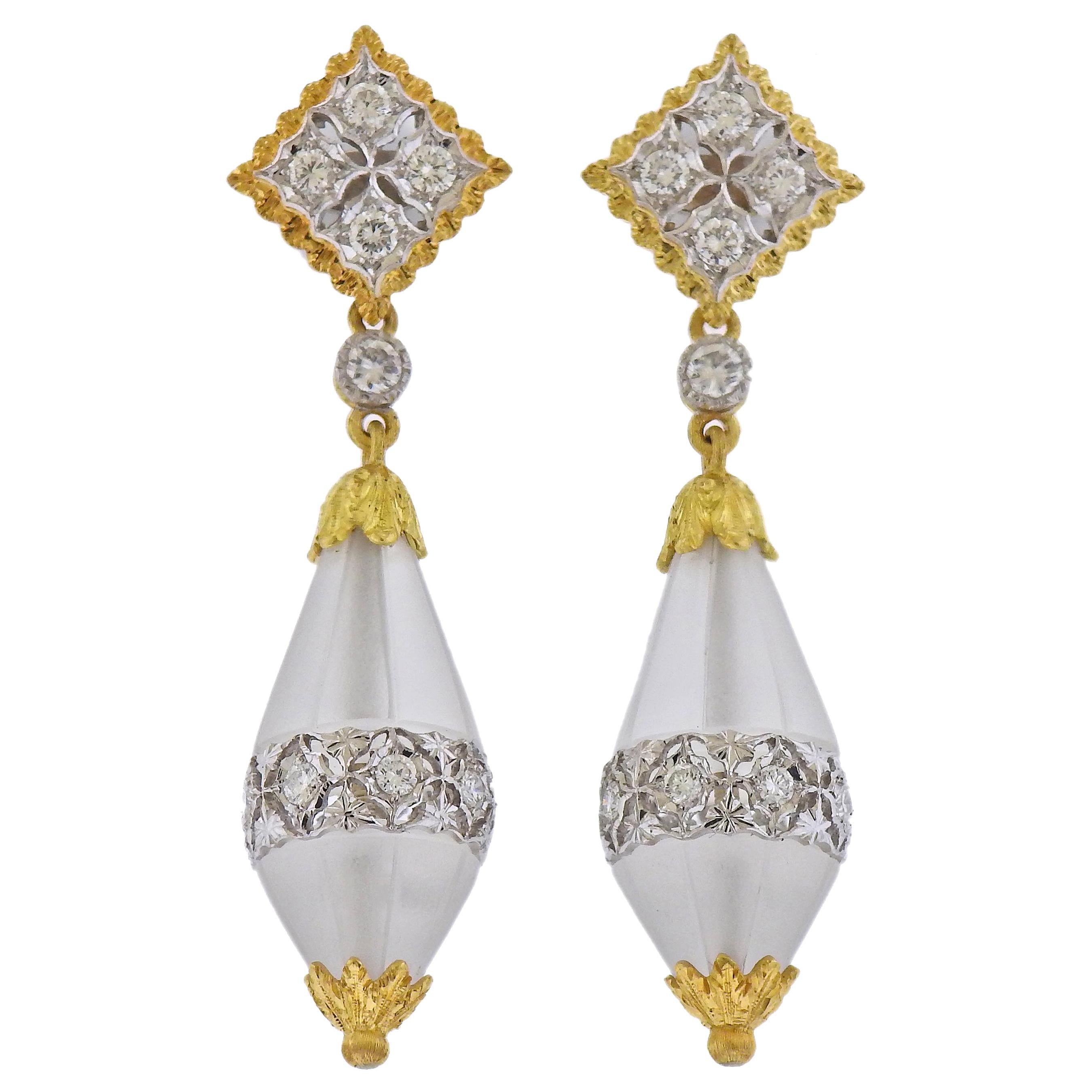 Buccellati Carved Crystal Diamond Gold Drop Earrings
