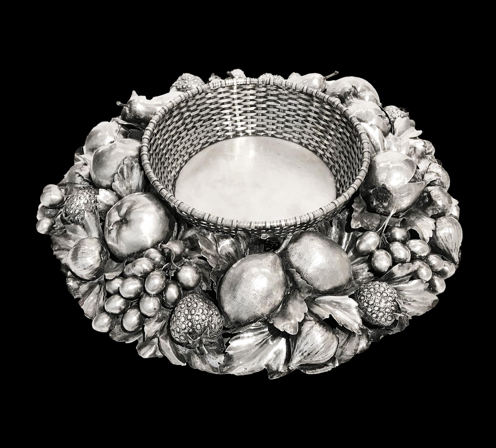 Renaissance Buccellati Fruits Wreath Centerpiece , Silver Sterling, Mid 20th Century