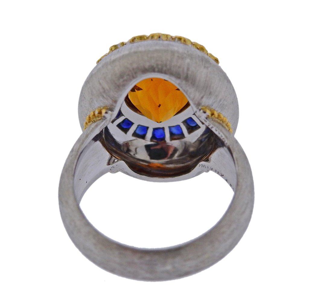 Buccellati Citrine Sapphire Gold Ring In Excellent Condition For Sale In Lambertville, NJ